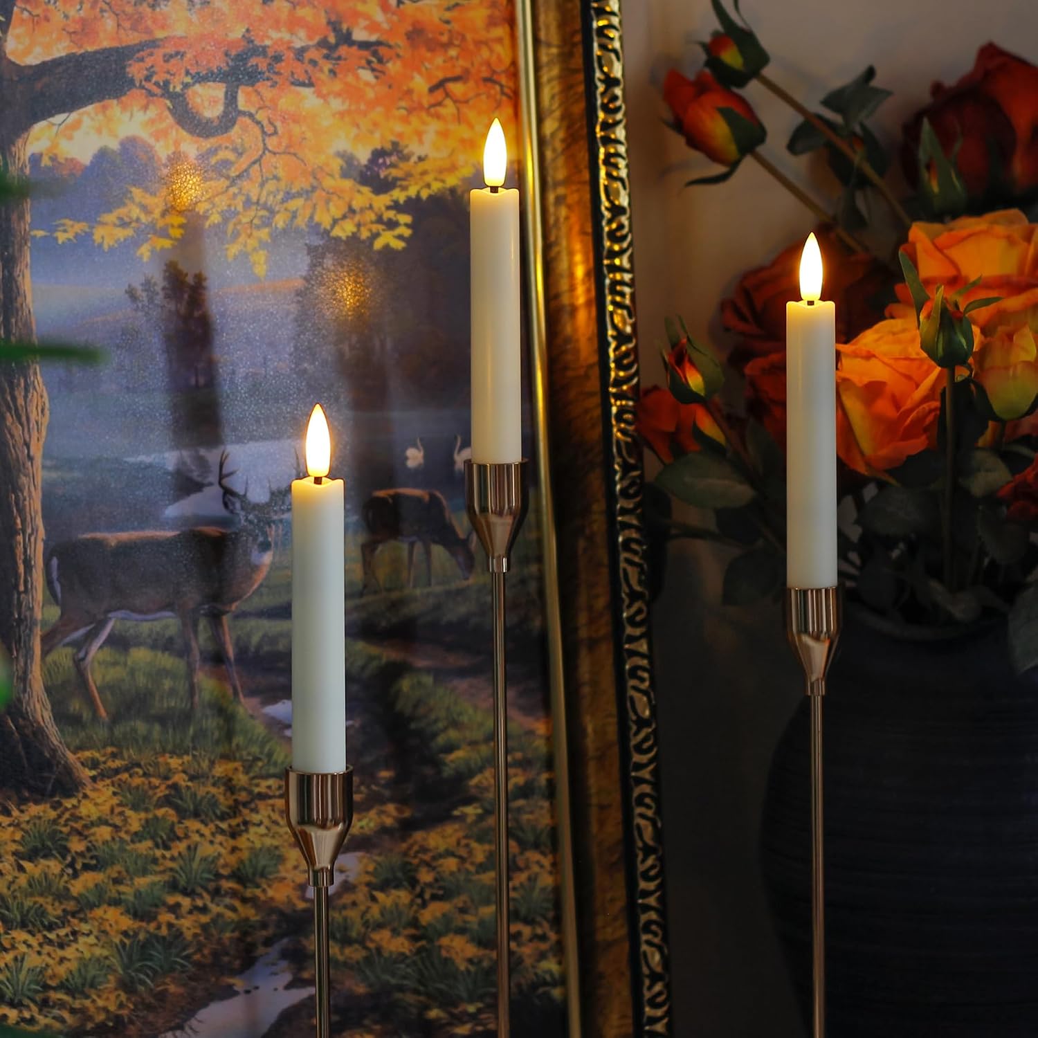 Battery Operated Flameless Taper Candles with Two Remote Timer, 6.4" LED 3D-Wick Window Candles, Flickering