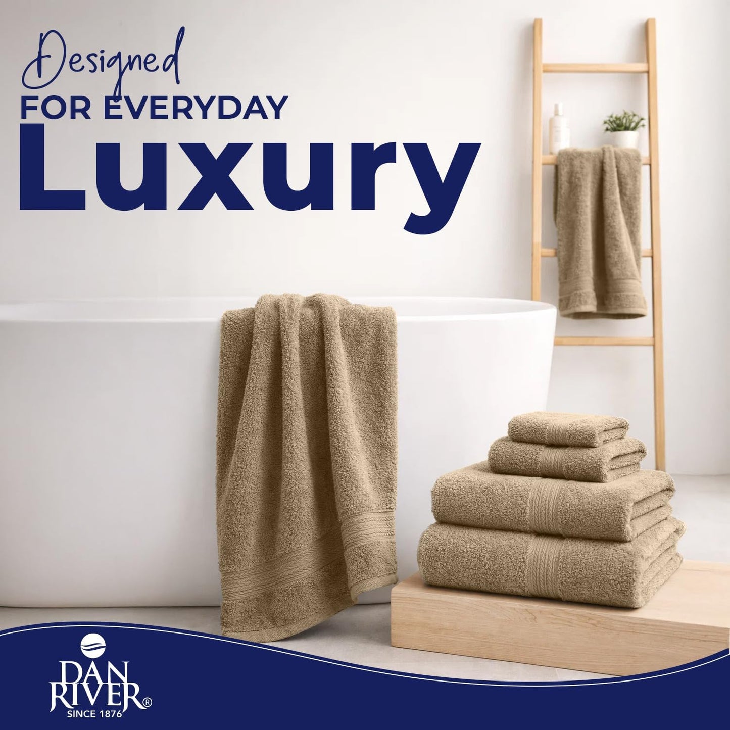 DAN RIVER 8 Piece Luxury Bath Towels for Bathroom, Towel Set, Tan | 2 Bath towels, 2 Hand towels, and 4 Wash Cloths