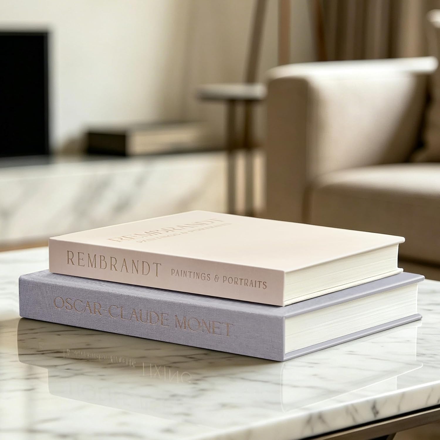 Linen Fake/Faux Book Boxes / Beige-grey / Set of 2