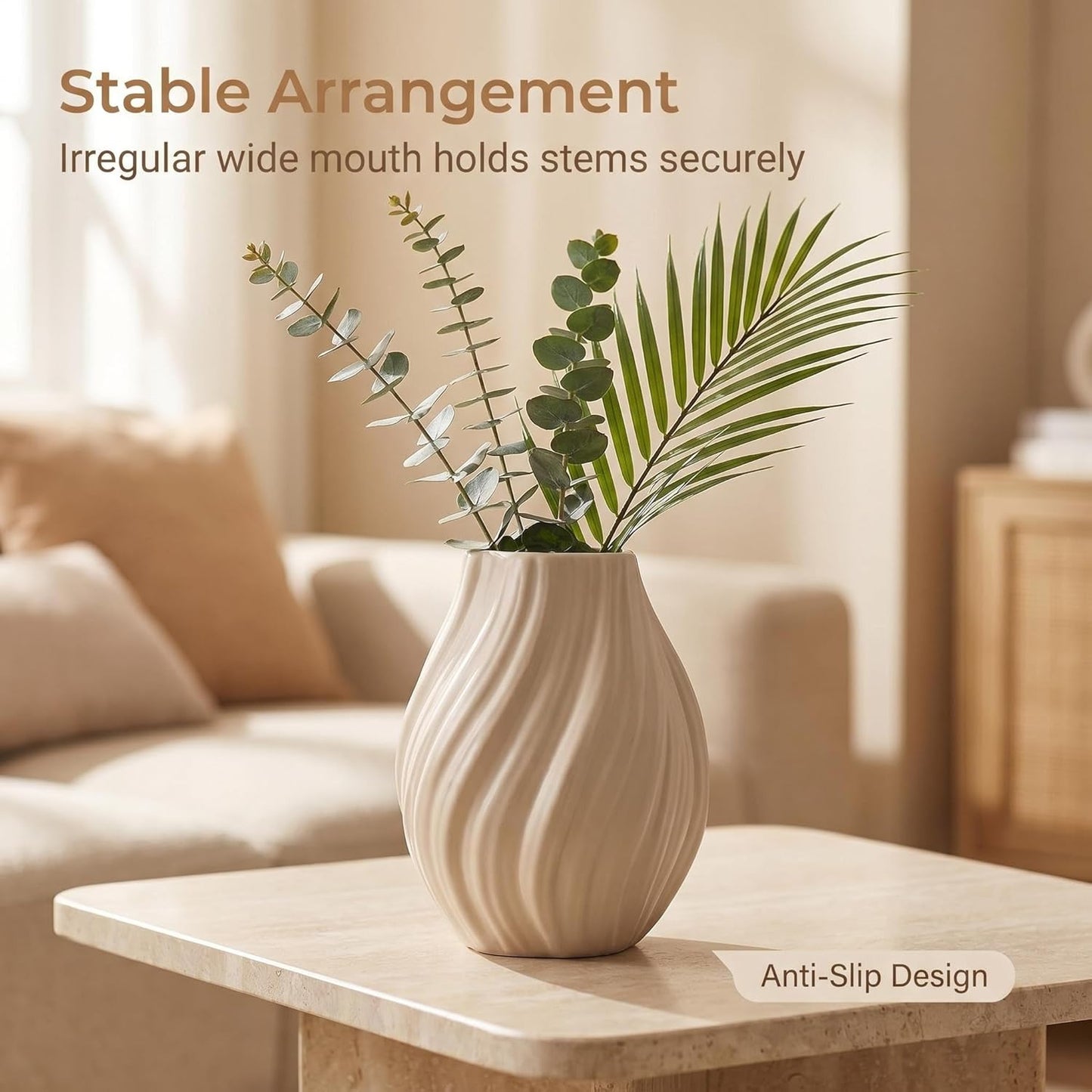Modern White Ceramic Vase / Coffee Brown