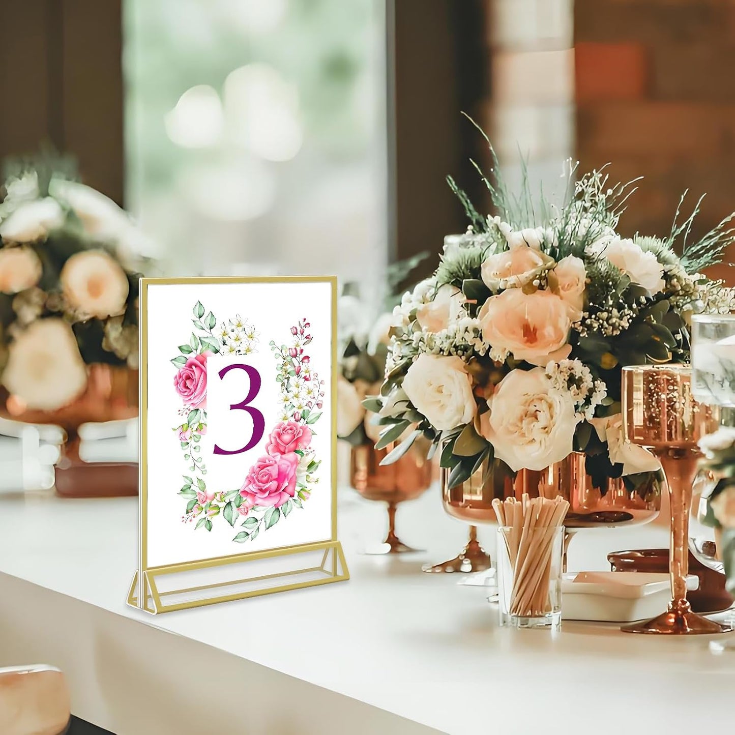 Acrylic Sign Holder / 4 x 6 / Vertical Inch / Gold / Set of 8