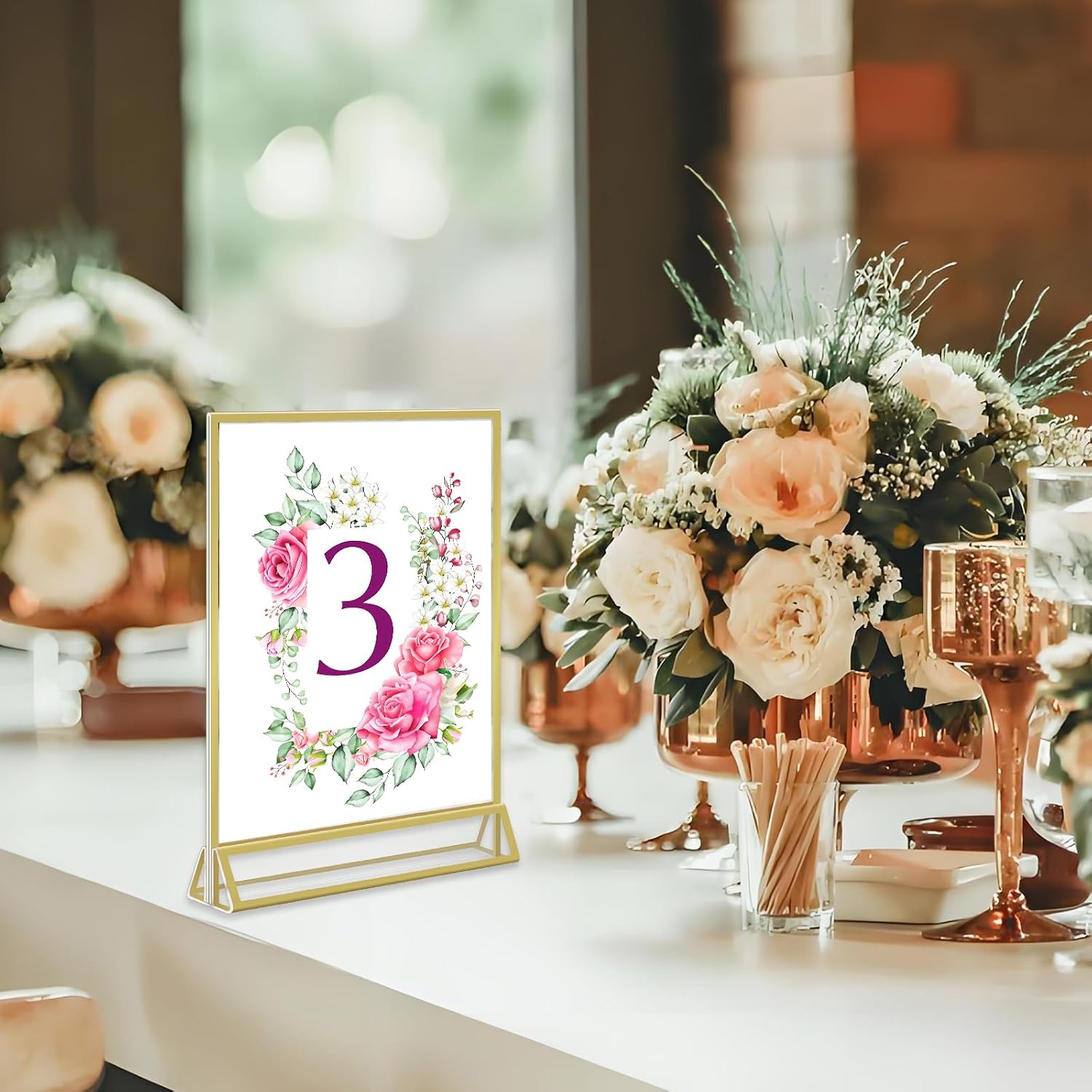Acrylic Sign Holder / 4 x 6 / Vertical Inch / Gold / Set of 8