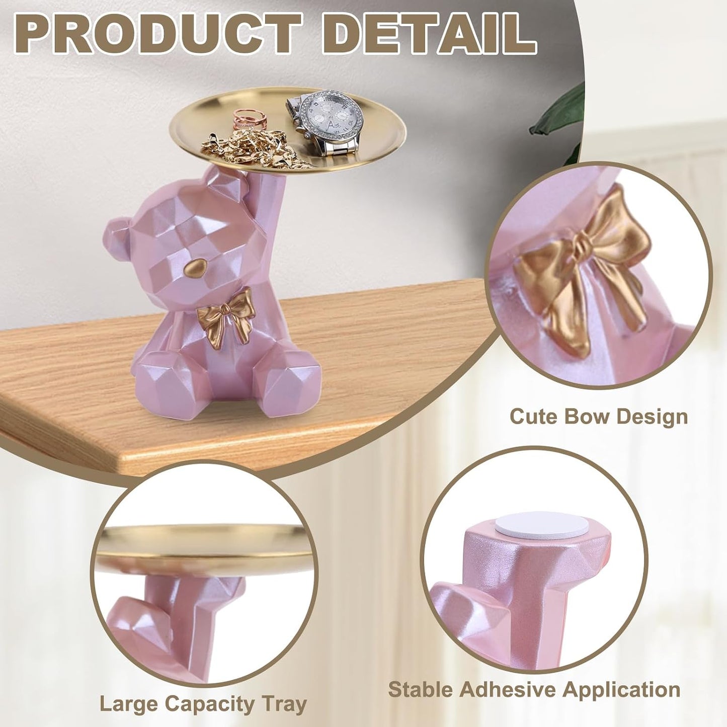 2025 New Geometric Bear Storage Tray Resin Lovely Nordic Bear Sculptures Keys / Shiny Style-pink