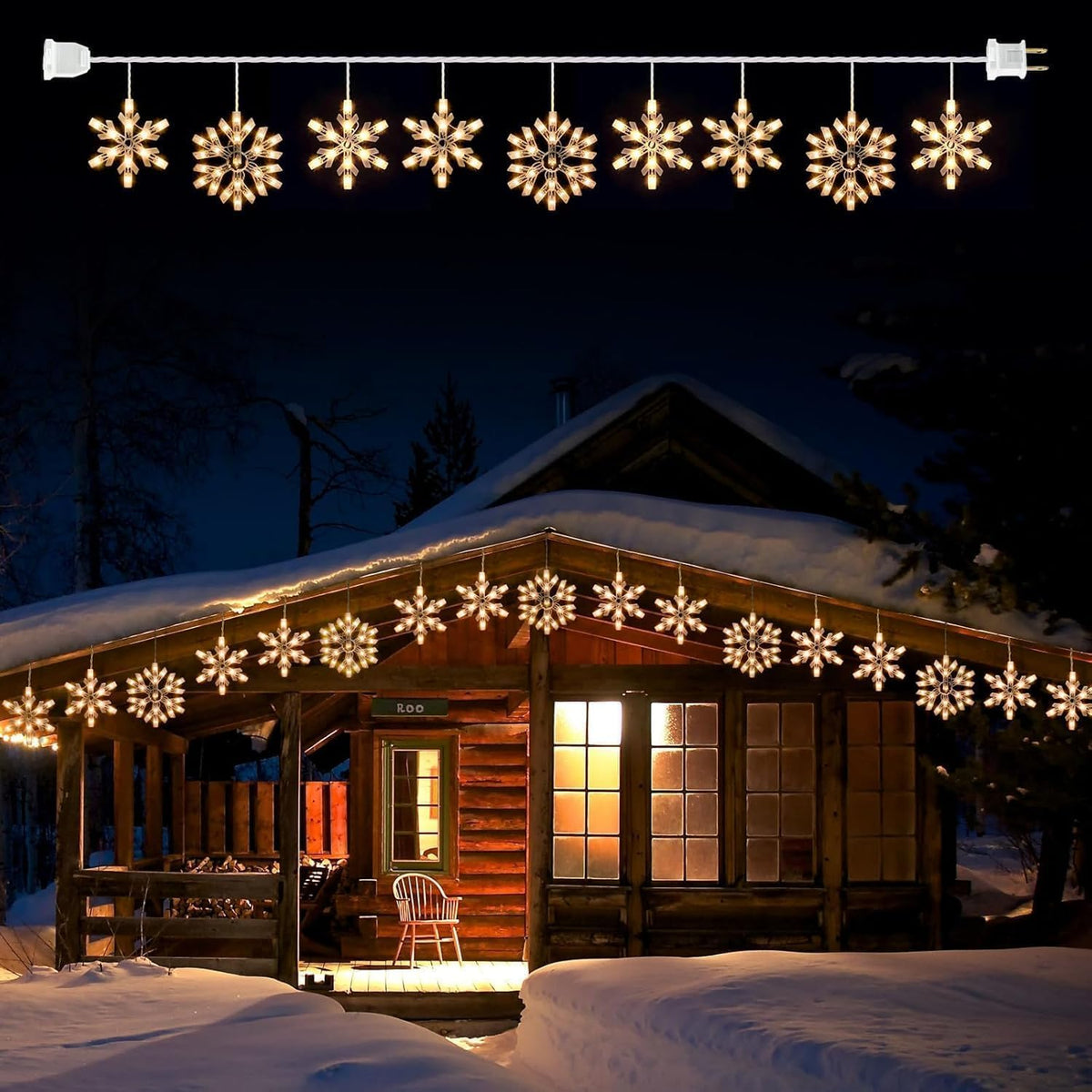 Minetom Snowflake Christmas String Lights with 9 Drops - 13ft 150 Mini Bulb Icicle Lights with Clips, Plug-in Connectable Hanging Lights for Front Porch House Tree Decor Holiday Décor