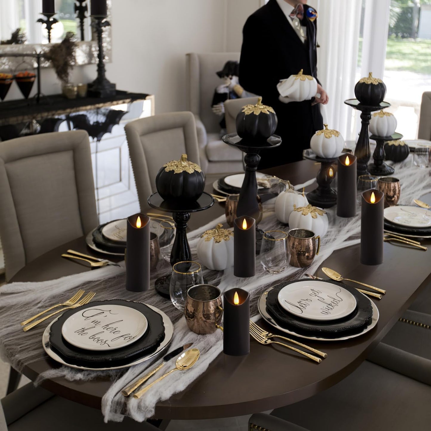 Homemory Black Flameless Candles, Halloween Candles, Battery Operated Candles, LED Pillar Candles with Remote Control