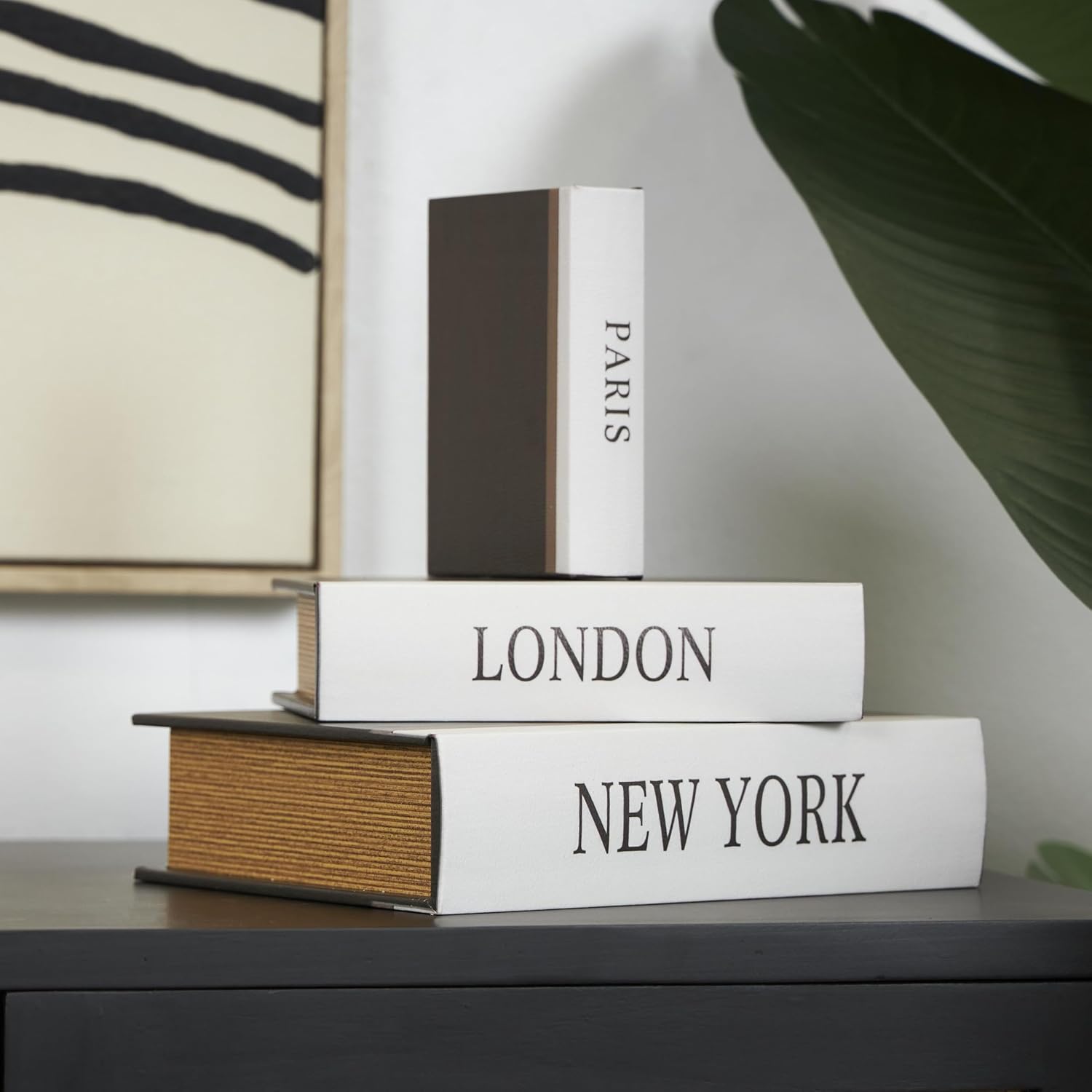New York Storage Faux Storage Book Box / Black / 3", 2", 2 / 2 Inch / Set of 3