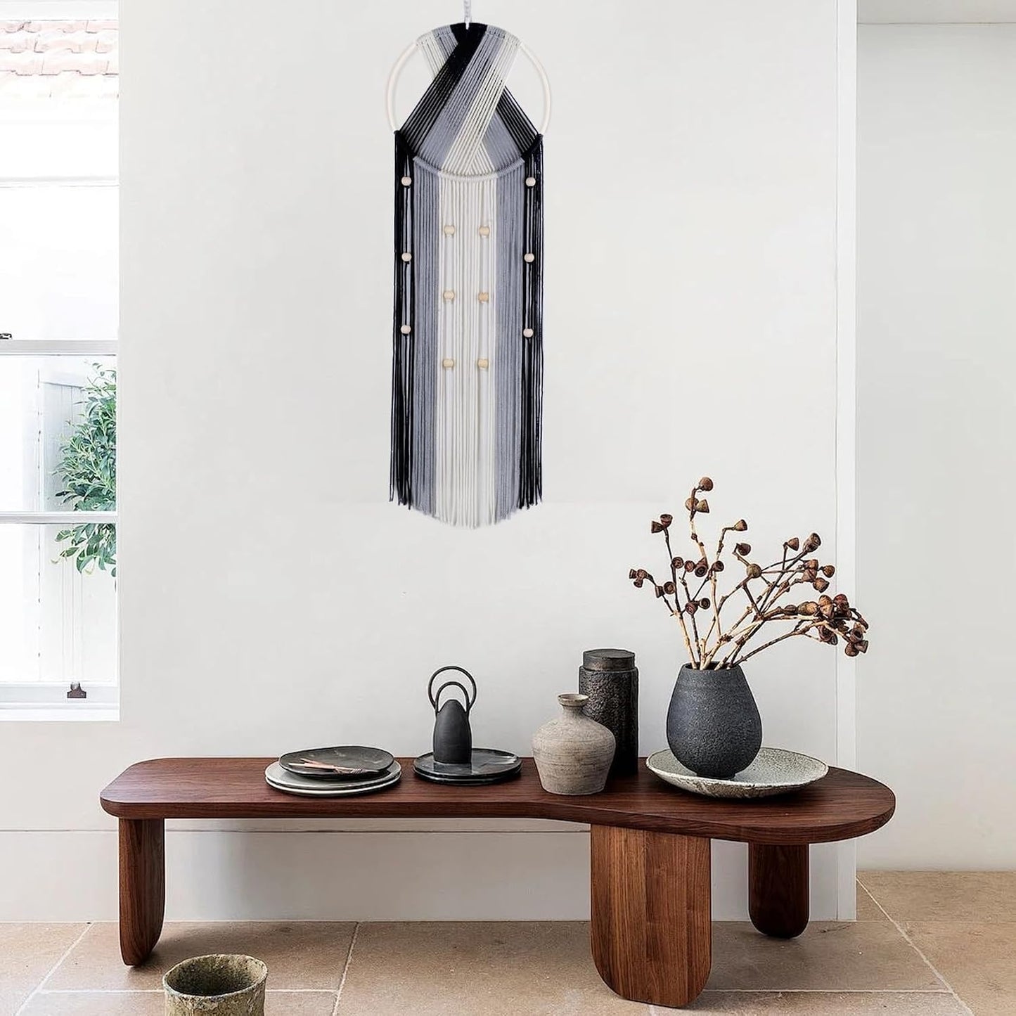 Bohemian Macrame Wall Hanging / Black and Grey