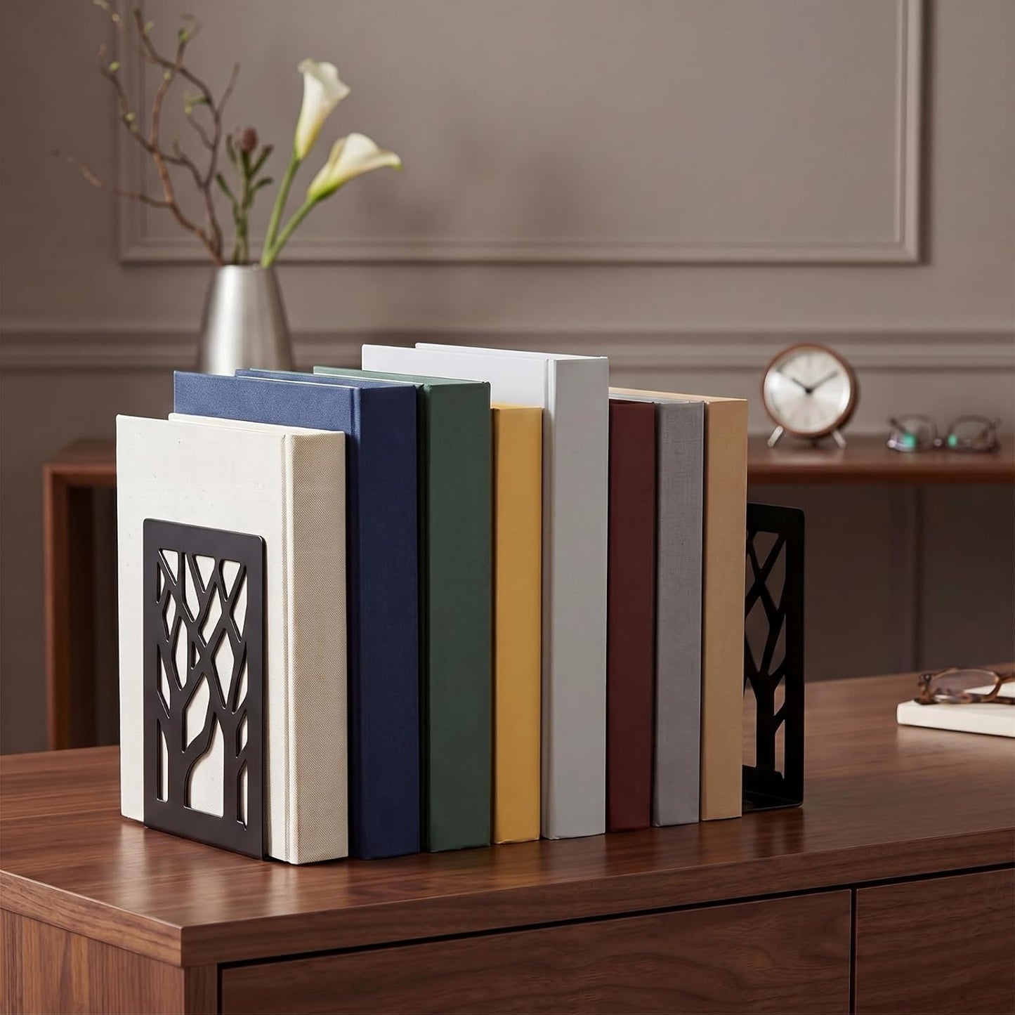 Metal Bookends / Black Trees / Set of 6