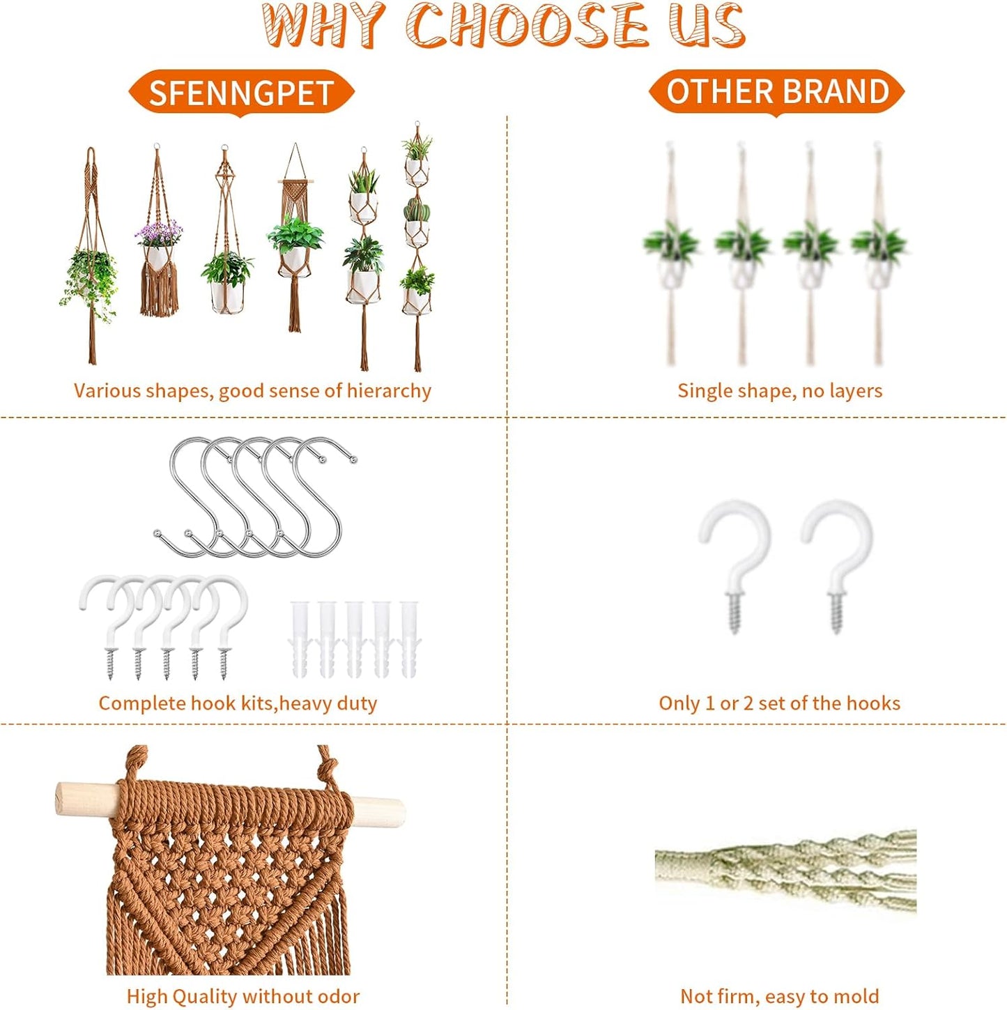 Macrame Plant Hangers / Caramel / Set of 6