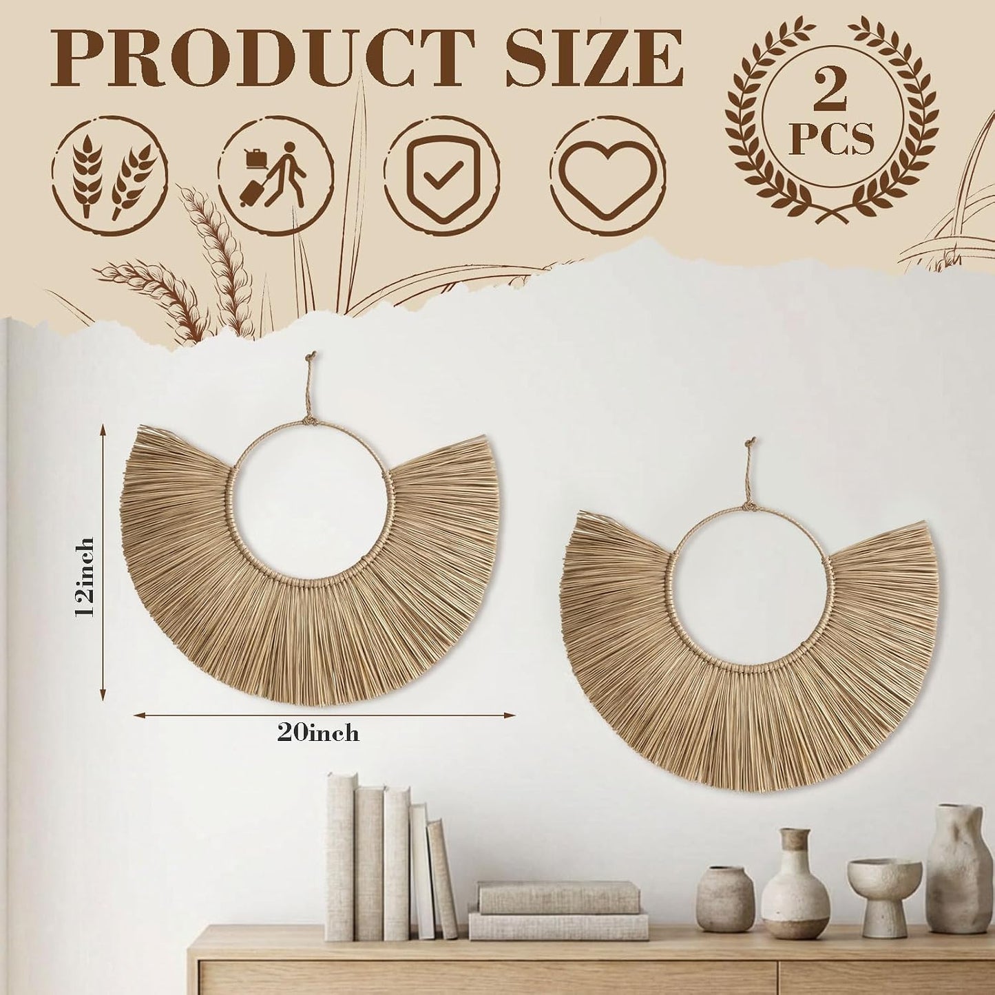 Rattan Wicker Basket Wall Art / 20'' x 12 / Set of 2