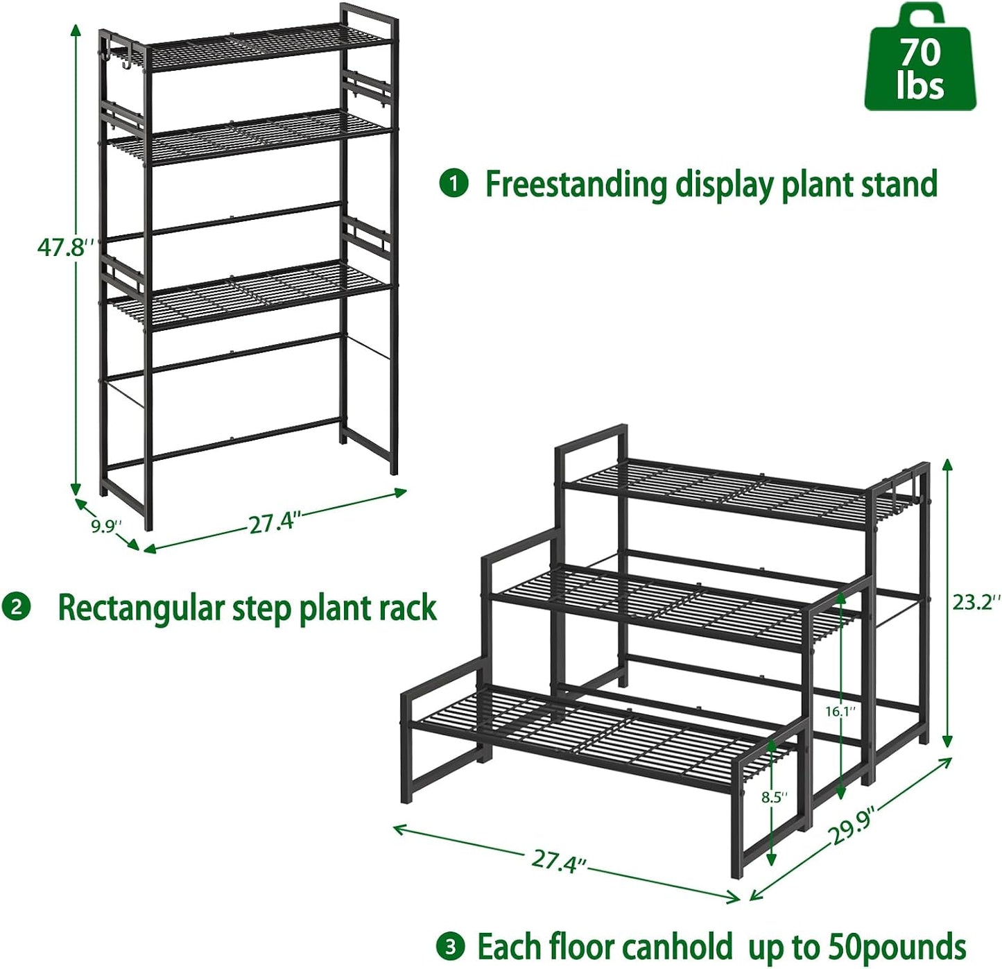 Garden 4 you 3-Tier Stair Style Metal Plant Stand, Stackable Plant Shelf | 3-tier stair style,Stackable heavy-duty