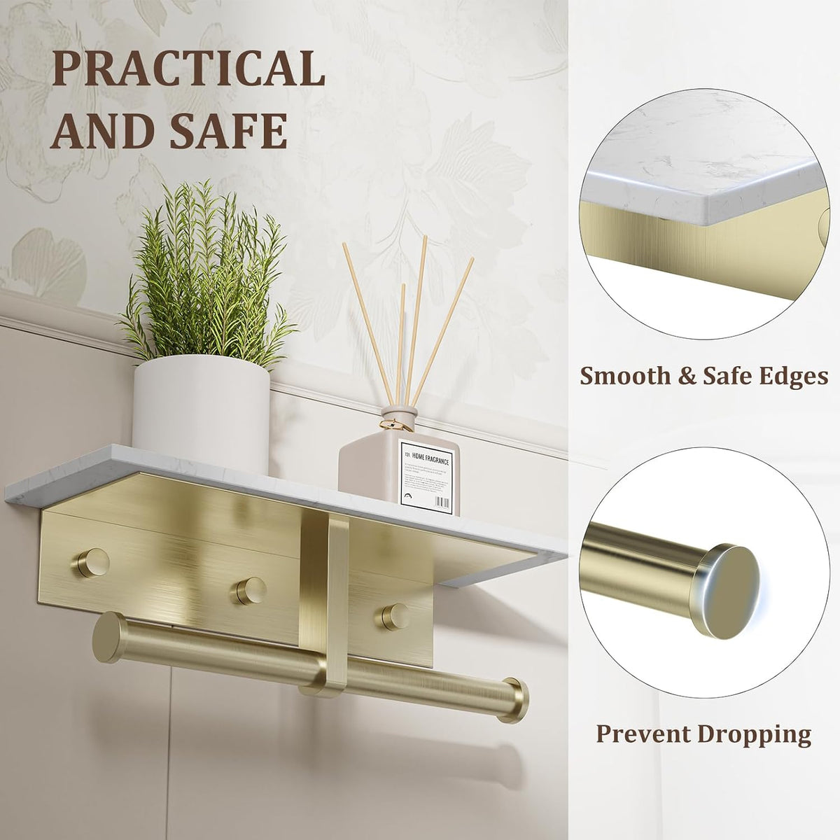BWE Double Toilet Paper Holder with Shelf Wall Mounted Tissue Roll Holder | Commercial Toilet Paper Dispenser for