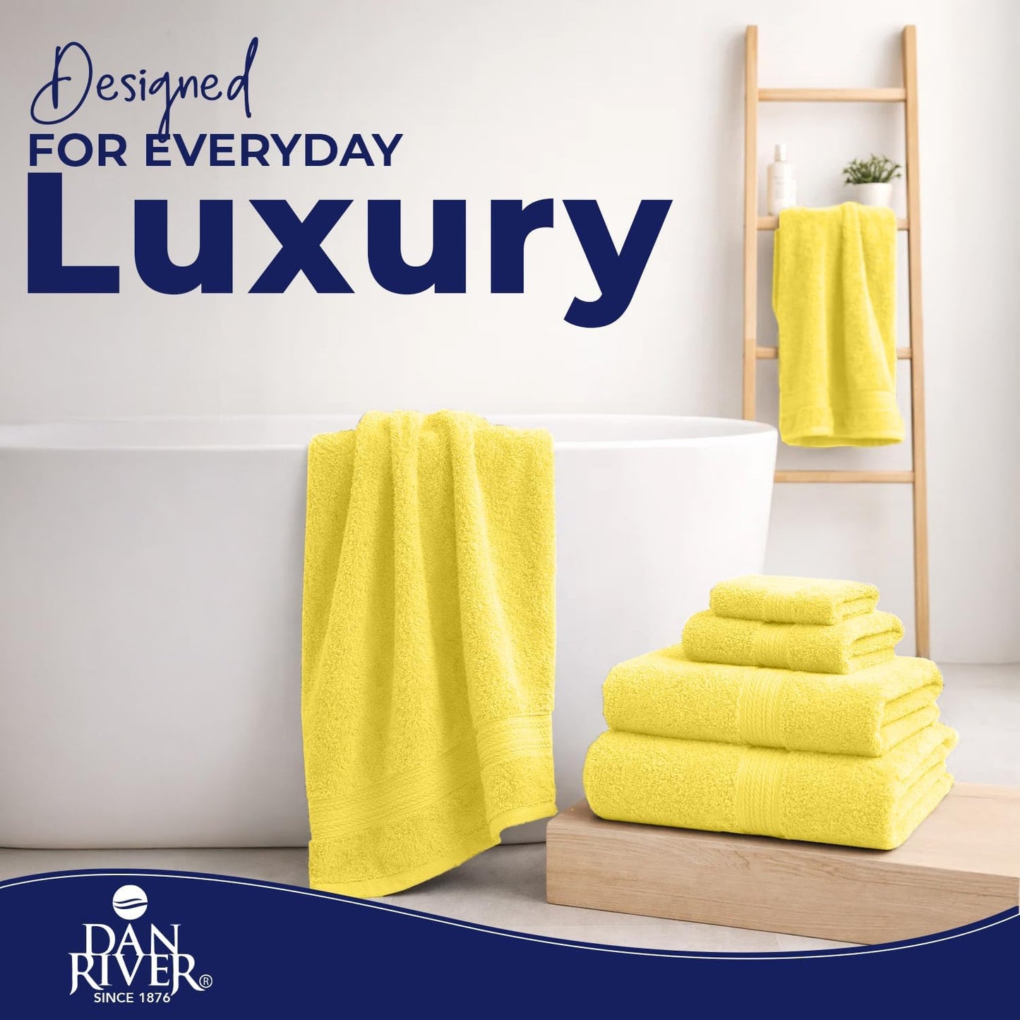 DAN River 8 Piece Luxury Bath Towels for Bathroom, Towel Set, Yellow | 2 Bath towels, 2 Hand towels, and 4 Wash Cloths