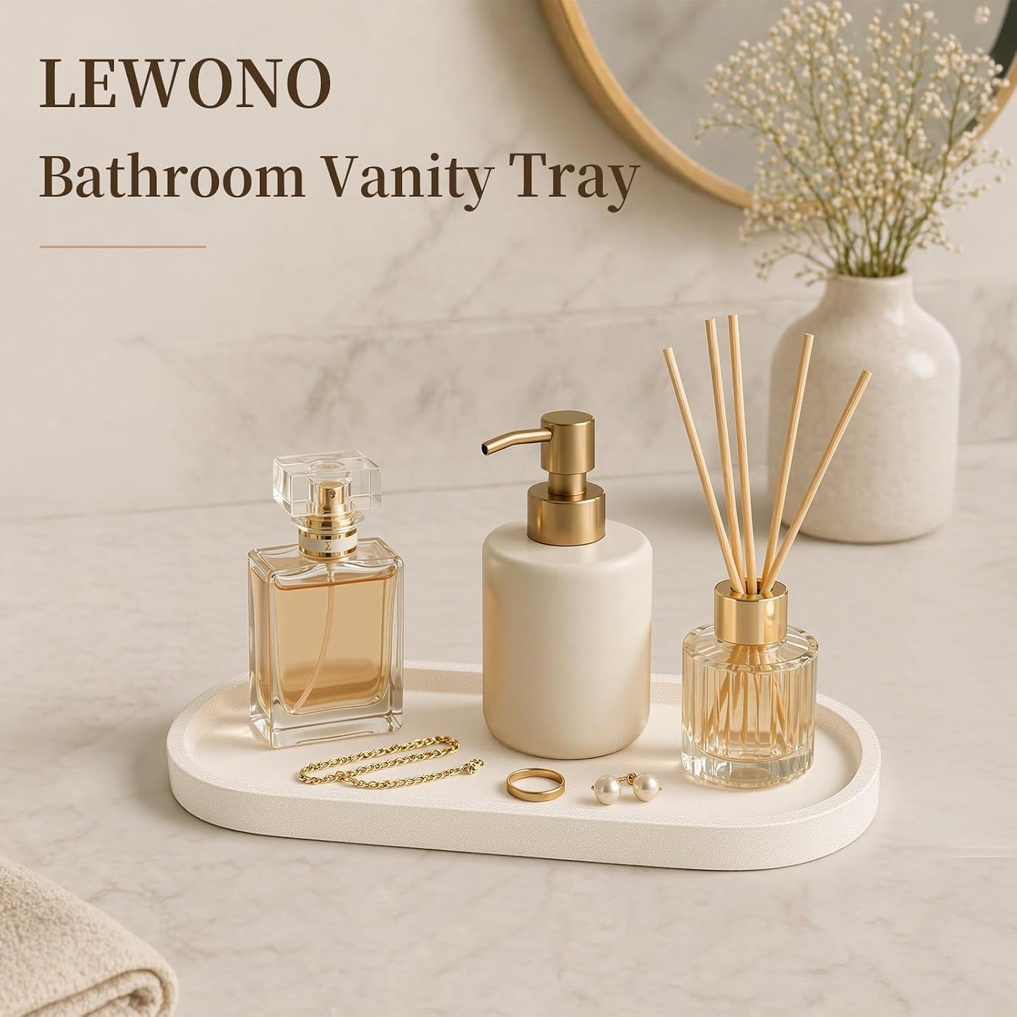 Bathroom Vanity Tray " Stone-Effect Bathroom Counter Tray for Countertop / Cream / 10.3 x 4.4