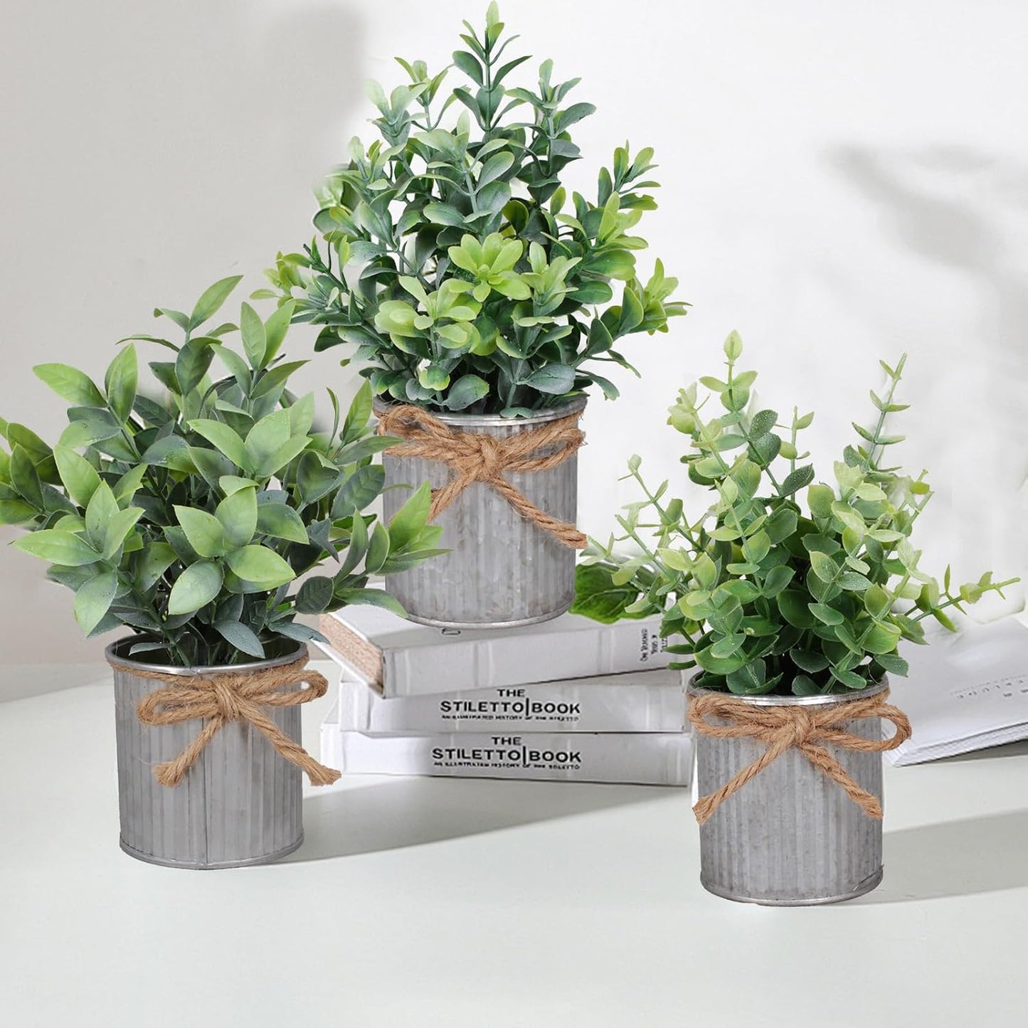Small Artificial Plants Fake Potted Plant / Silvery / Set of 4