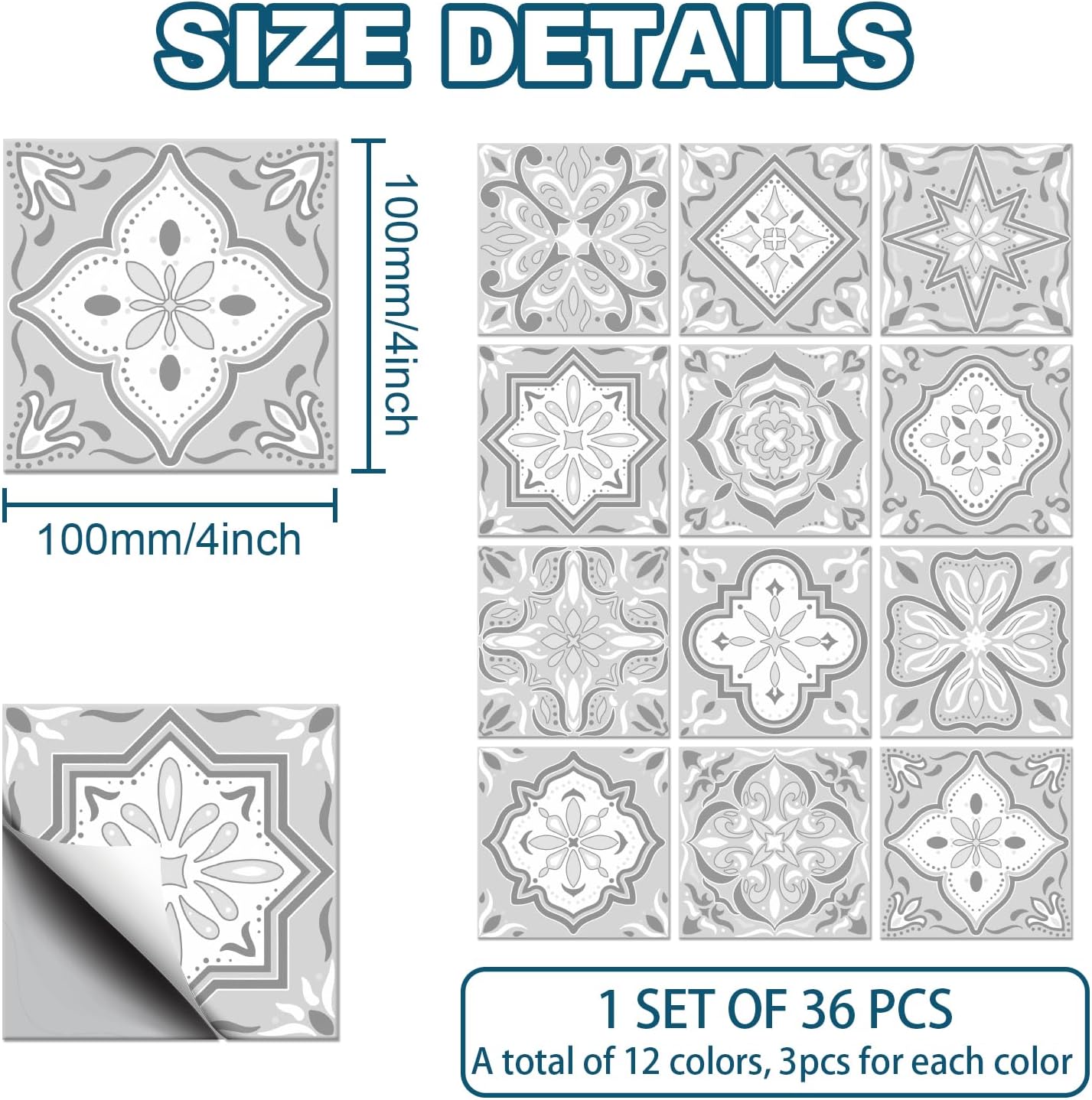 Flower Pattern / Gray Mandala / Set of 36