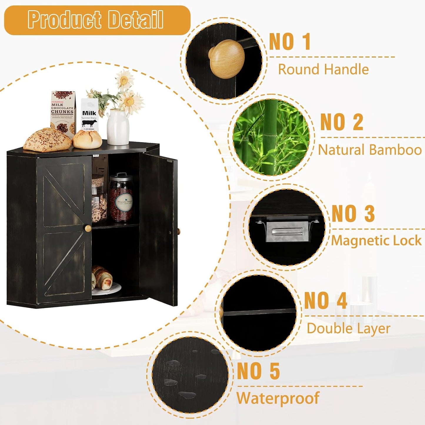 Trironsun Corner Bread Box for Kitchen Counter Double Layer Bamboo Bread Storage Container Large Capacity Bread Storage