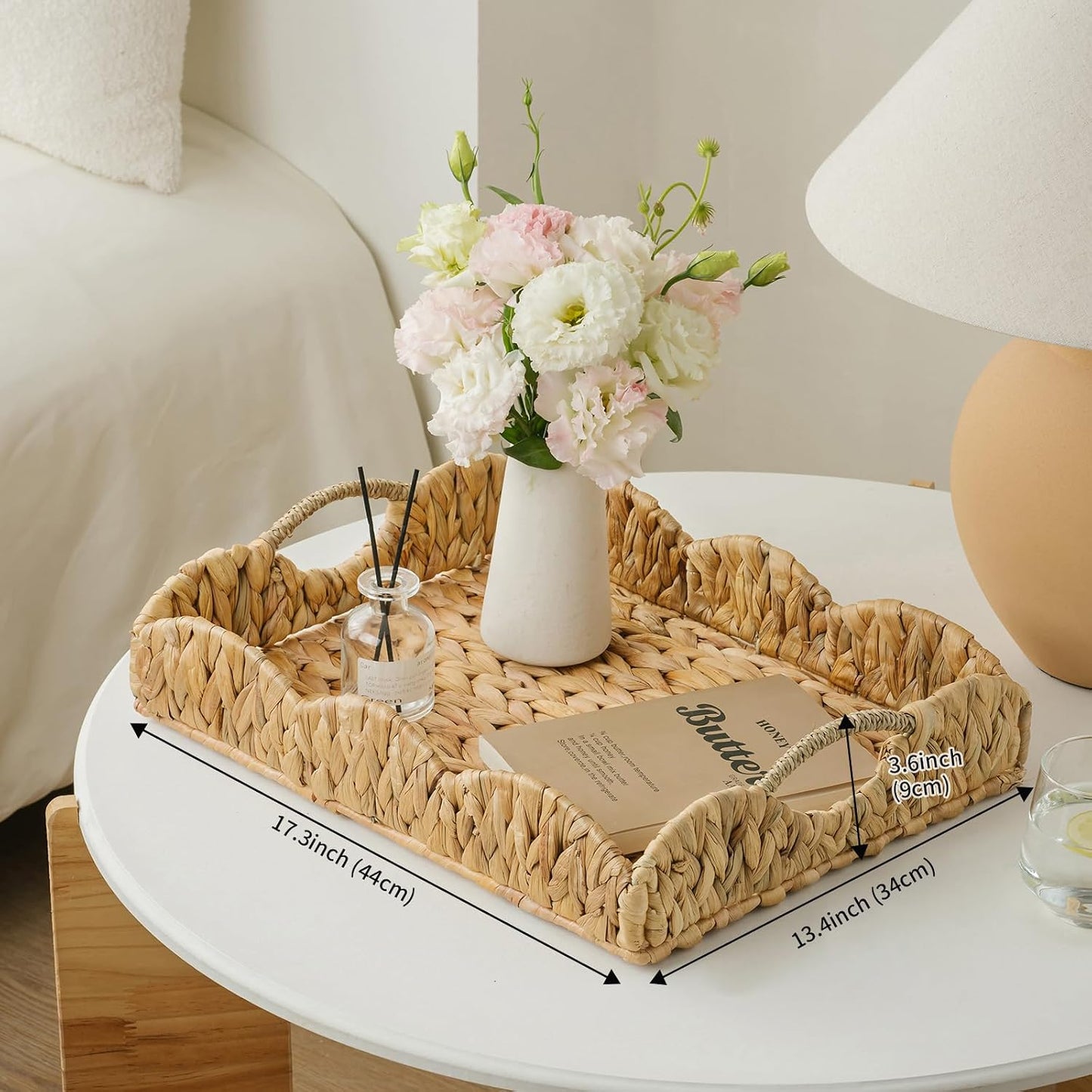 Handwoven Woven Tray / 17.3 x 13.4 x 3.6 / Water Hyacinth-scalloped
