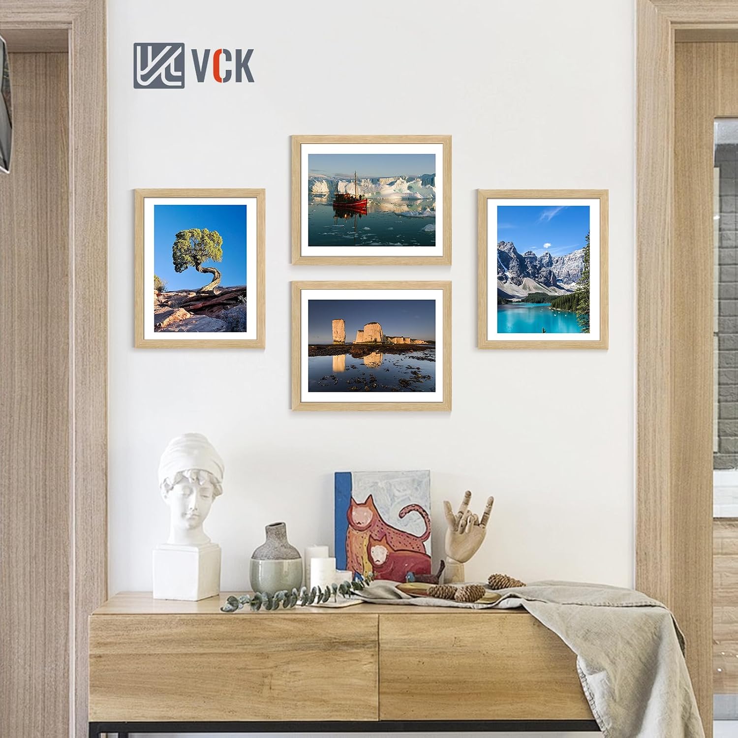 VCK 16x20 Frames Oak 4 Pack, Wide Thick Wood Border, for Poster/Prints | Exclusive Woodgrain, Wall Hanging, HD