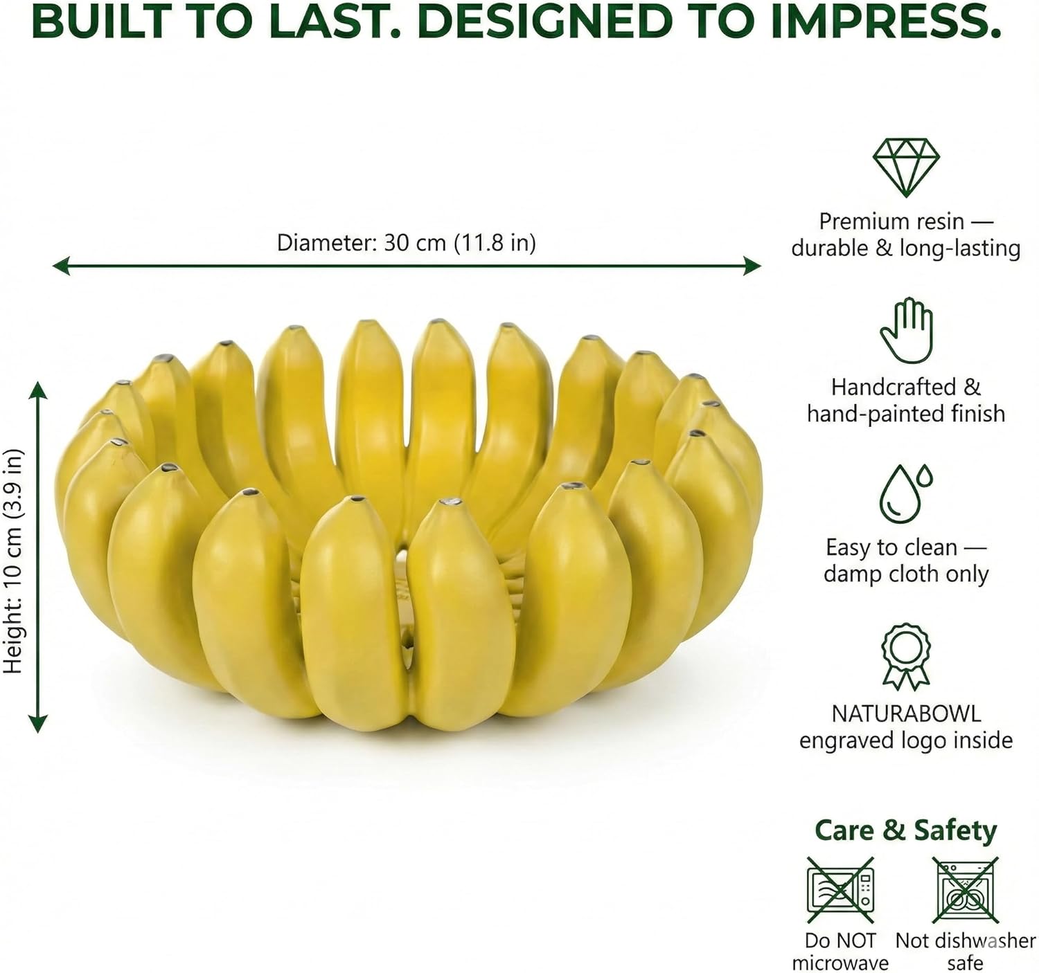 Banana fruit bowl holder Handcrafted Art Centerpiece / Yellow / 12 Inch
