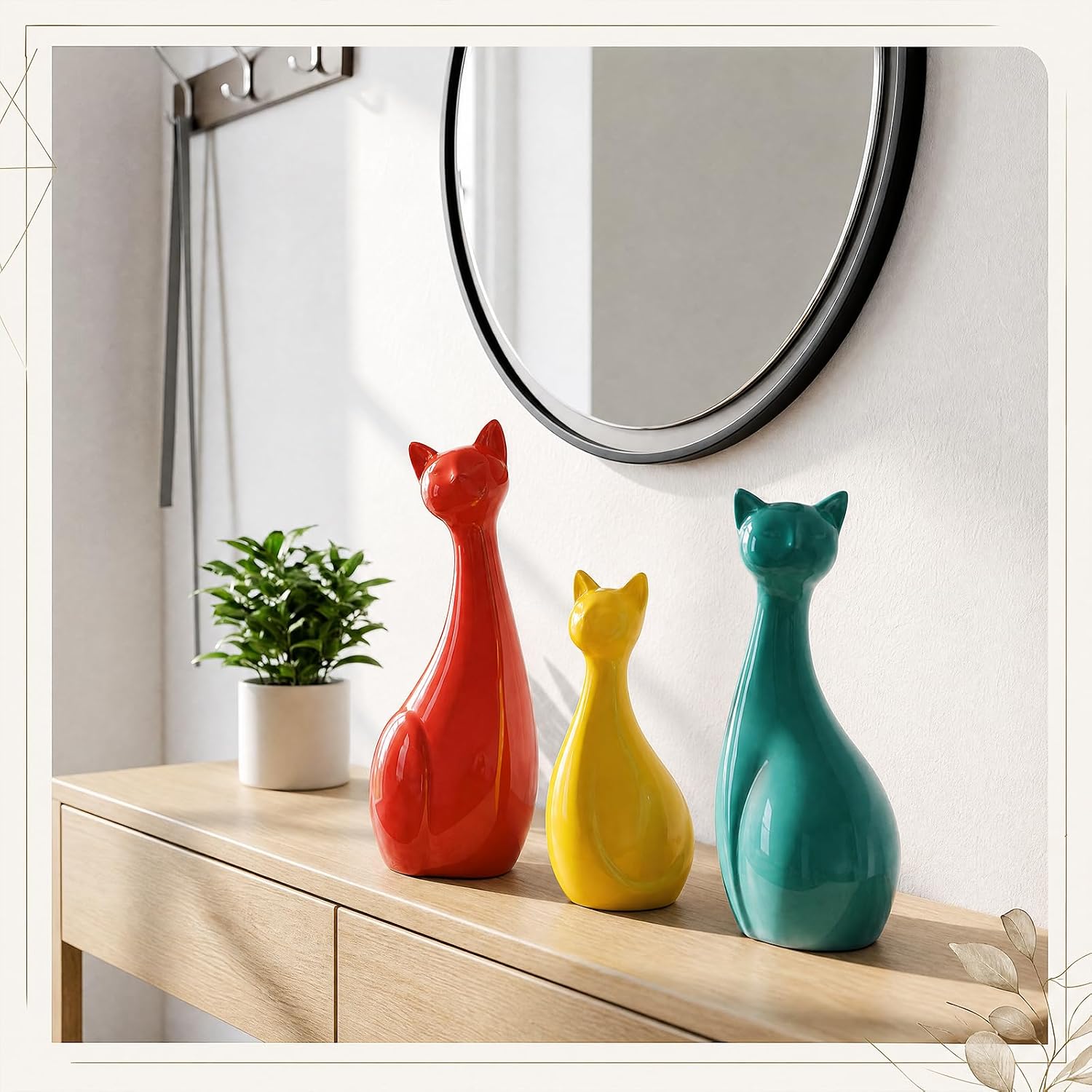 Mid Century Modern Decor Medieval Table Decor Ceramic Cats Blue and Yellow / Orange / Set of 3