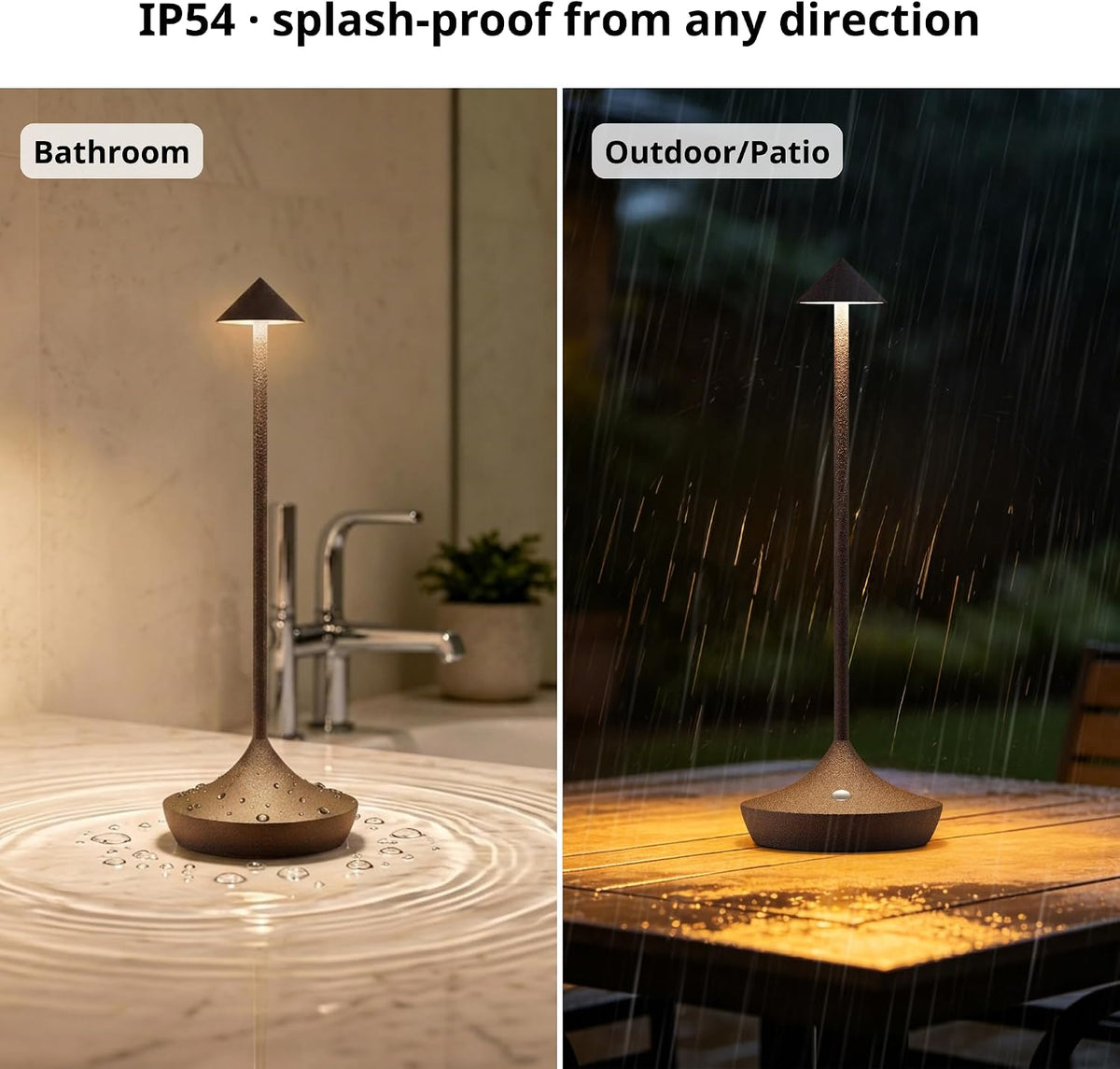 Cordless Rechargeable Table Lamp, Long-Lasting 60-Hr Battery, Dimmable LED | Set of 2 Rust with IP54 6000mAh 3 Color