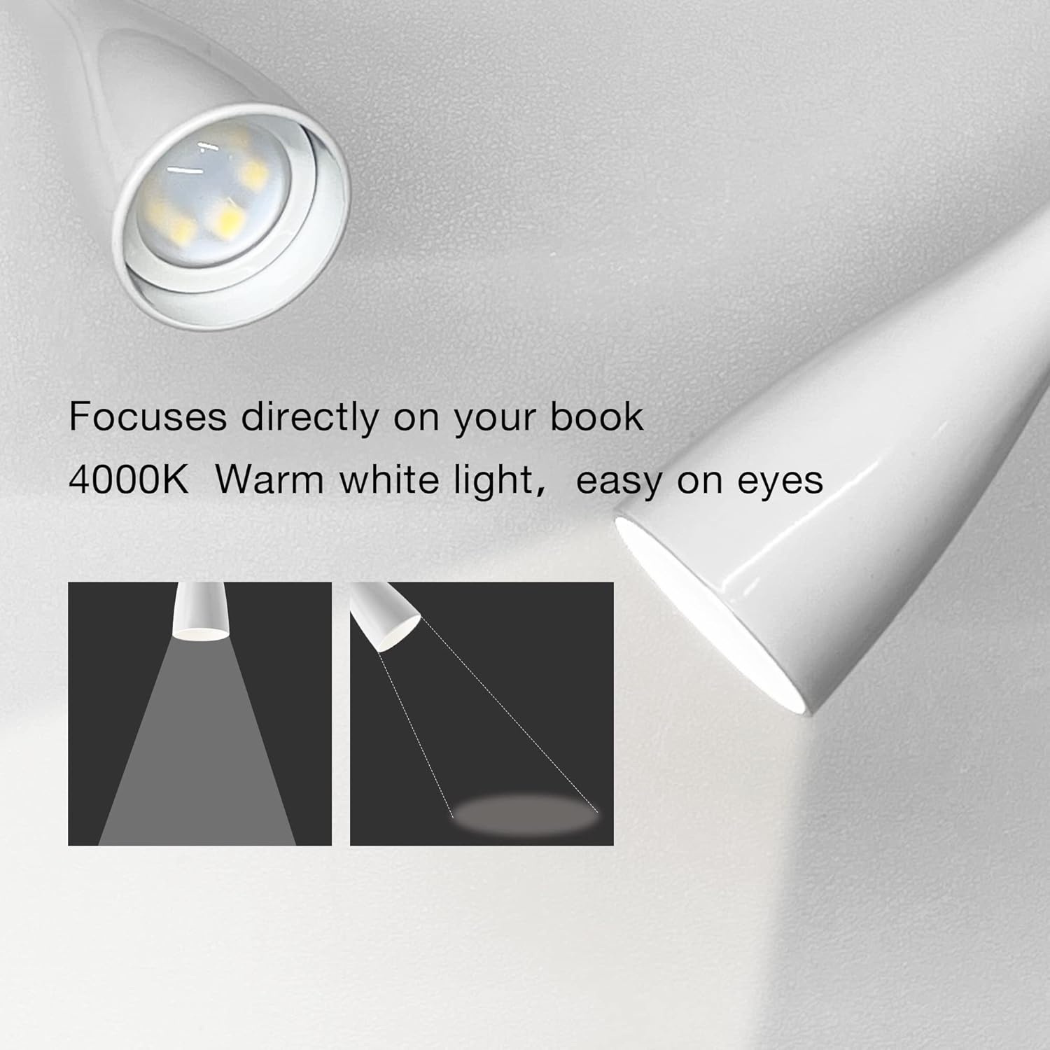 Wall Mount Reading Light, Focused Book Light for Reading in Bed, 5 Dimming, USB Output, 4 Hours Auto Off, Touch