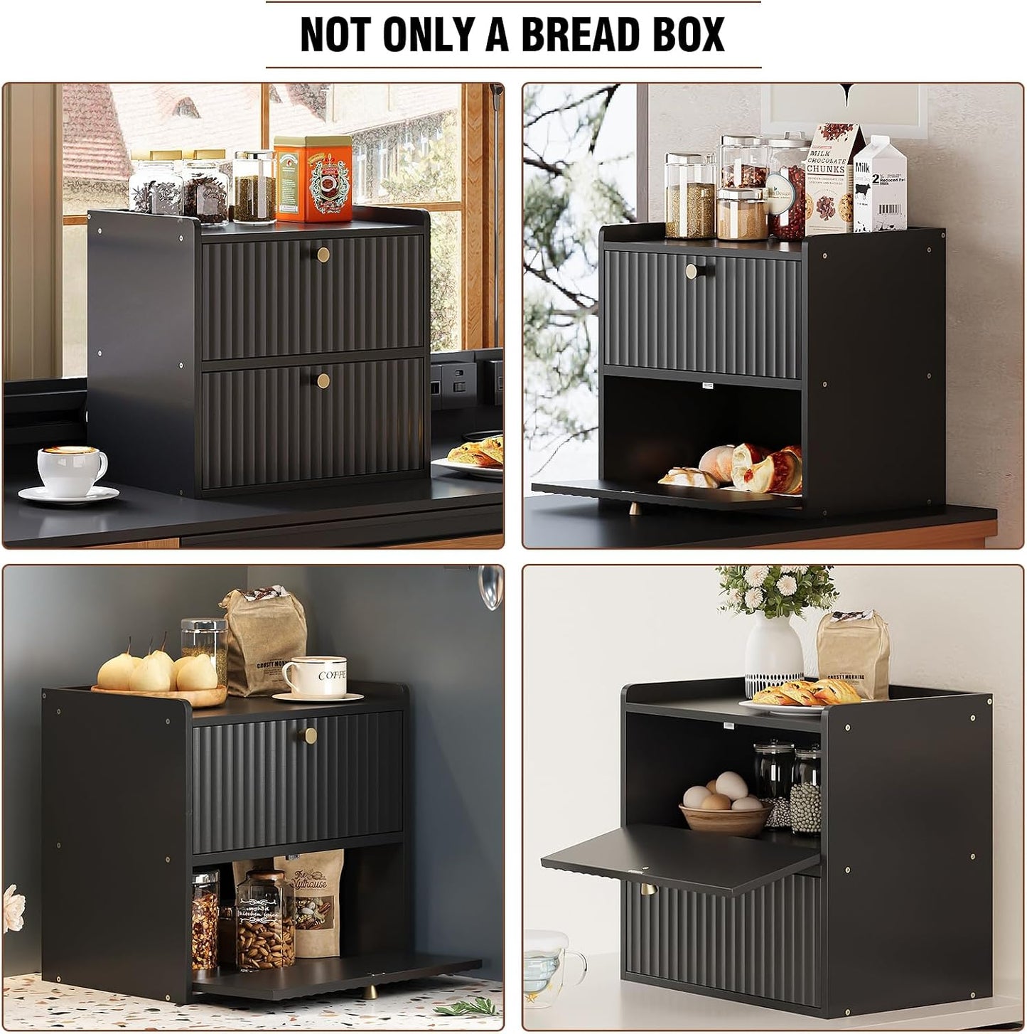Trironsun Rustic Bread Box for Kitchen Countertop Bamboo Bread Storage Container Bin Double Layer BreadBox Farmhouse