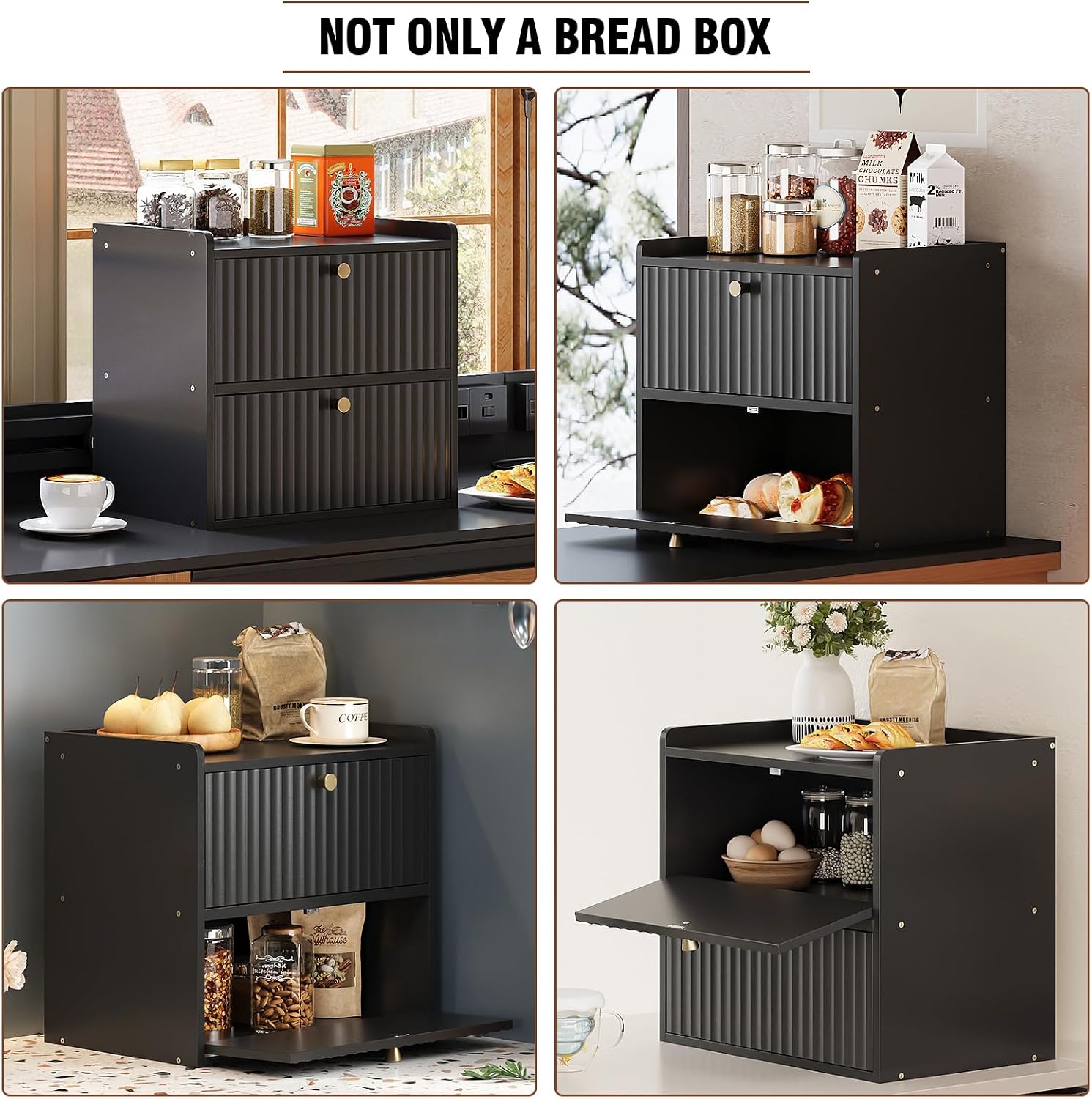 Trironsun Rustic Bread Box for Kitchen Countertop Bamboo Bread Storage Container Bin Double Layer BreadBox Farmhouse