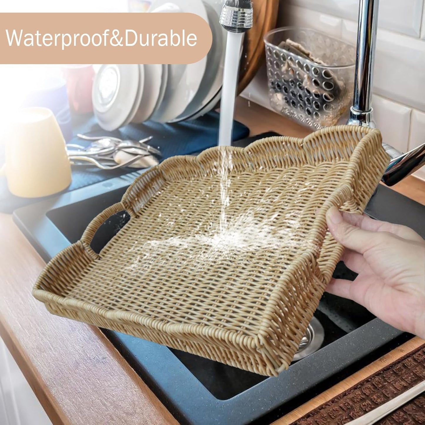 Rectangular Wicker Tray / Beige