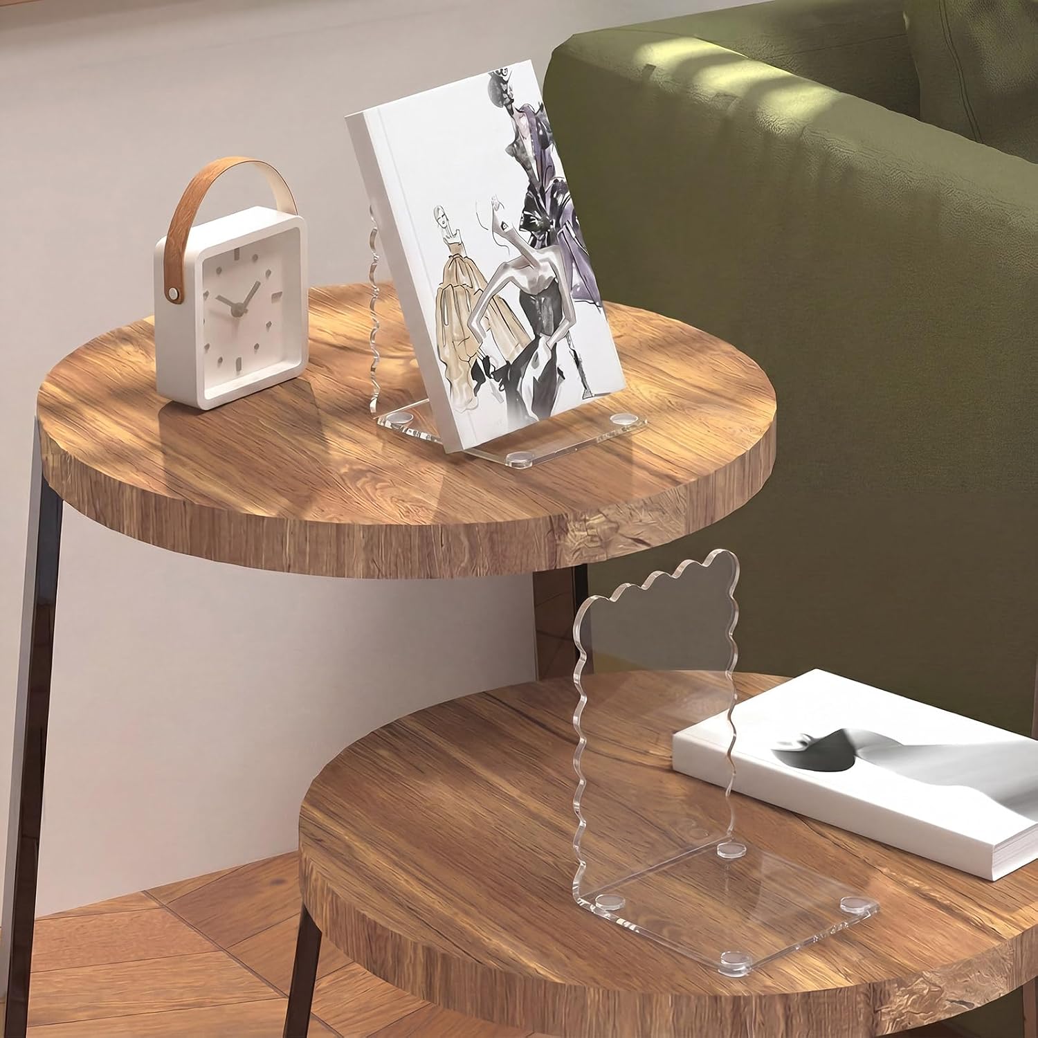Scalloped Acrylic Bookends Book Ends for Shelve Transparent Bookend Organizer / Clear / Set of 4