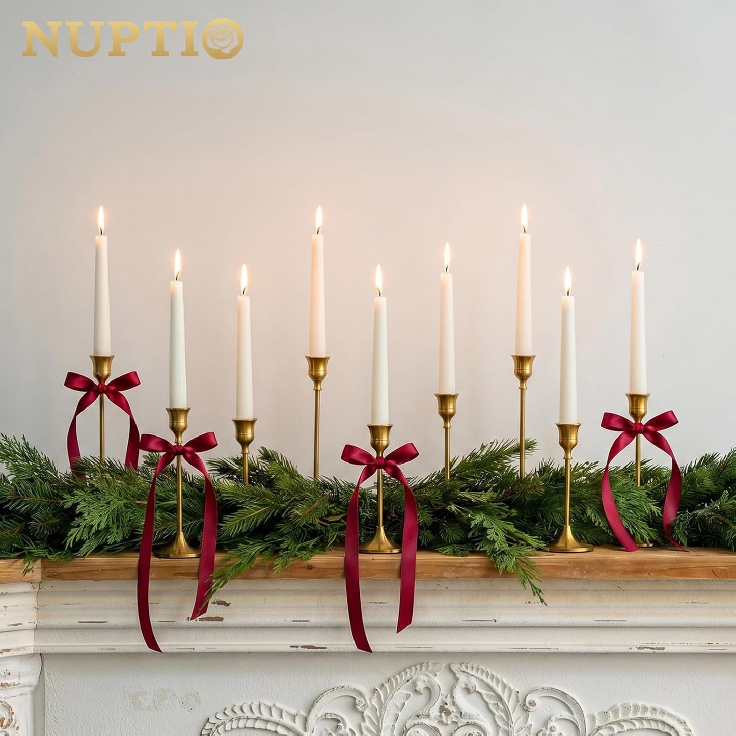 NUPTIO Gold Candlestick Holders for Table: Set of 15 Taper Candleholder | Bulk Aluminum Candle Stick Holder for Wedding