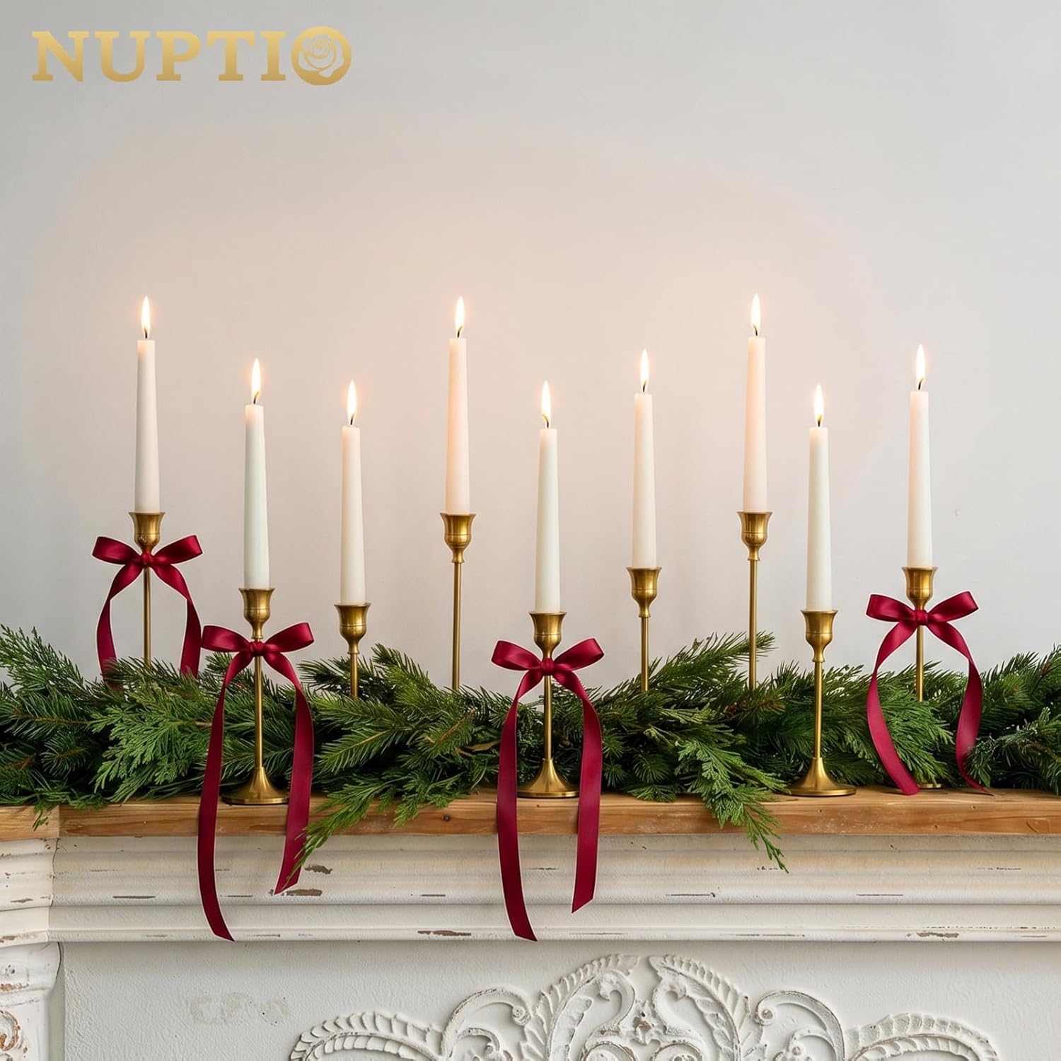 NUPTIO Gold Candlestick Holders for Table: Set of 15 Taper Candleholder | Bulk Aluminum Candle Stick Holder for Wedding
