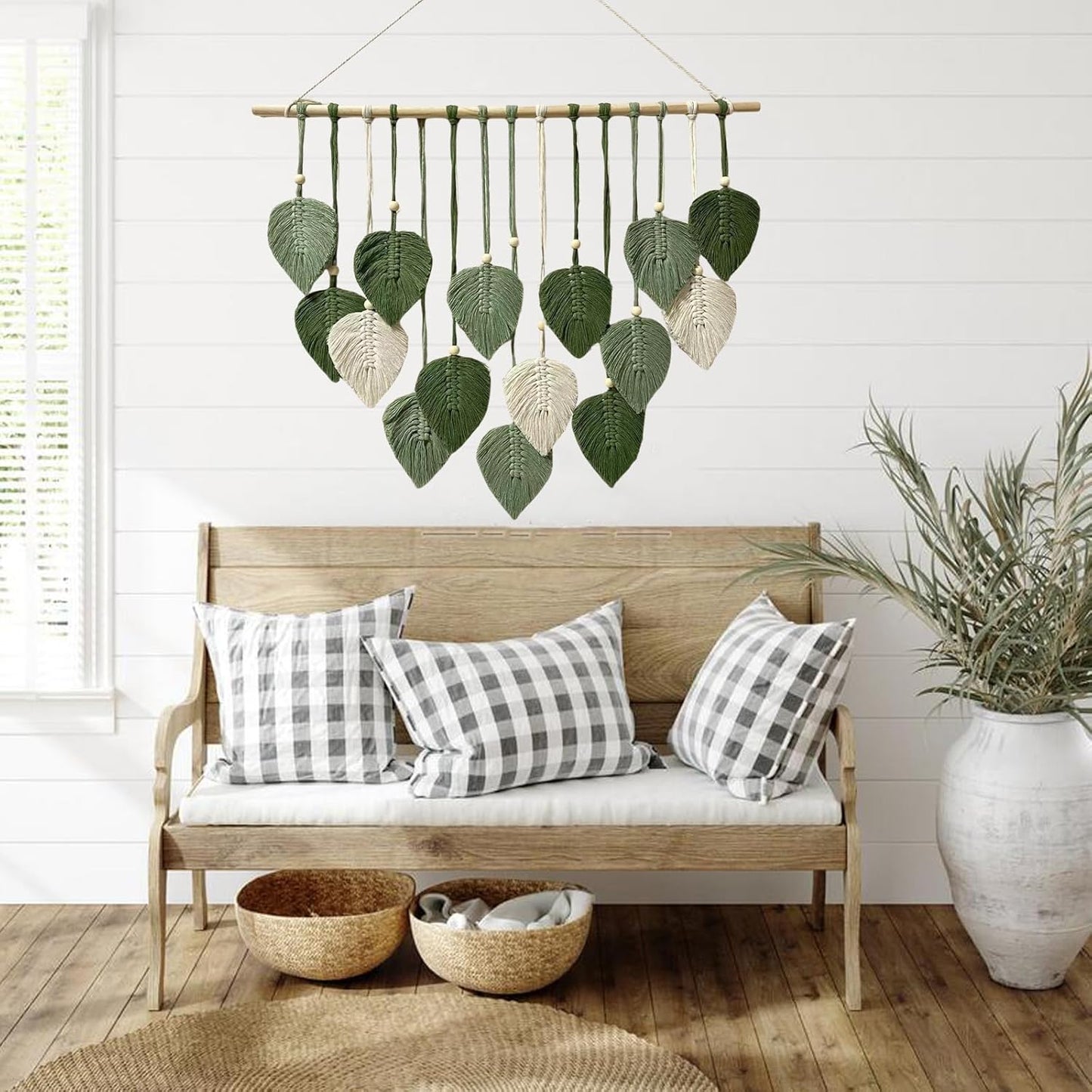 Wall Hanging Decor Leaves Tapestry Boho Wall Decor Woven Feather Handmade Yarn / Lightgreen-m
