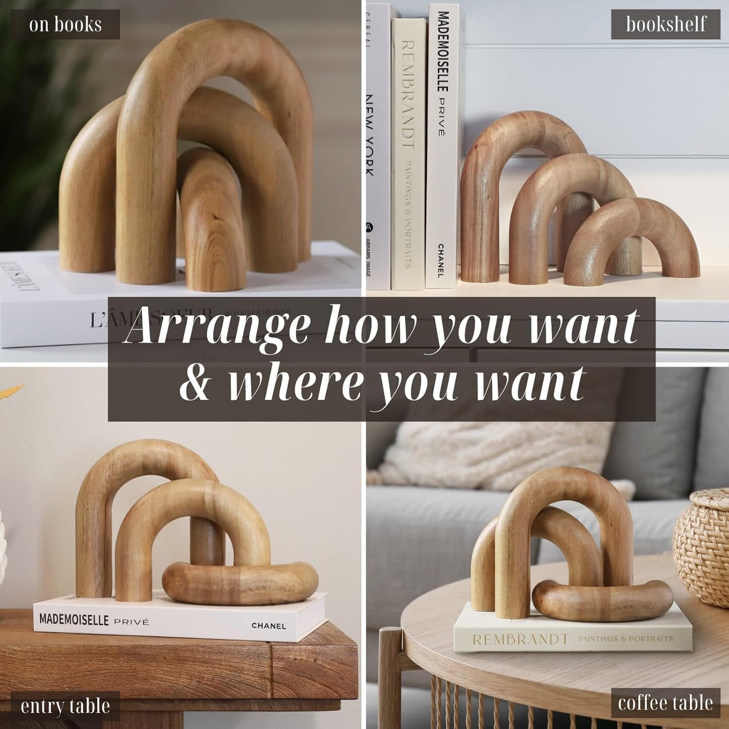 Wooden Arch Decor / Natural / Acacia Wood / Set of 3