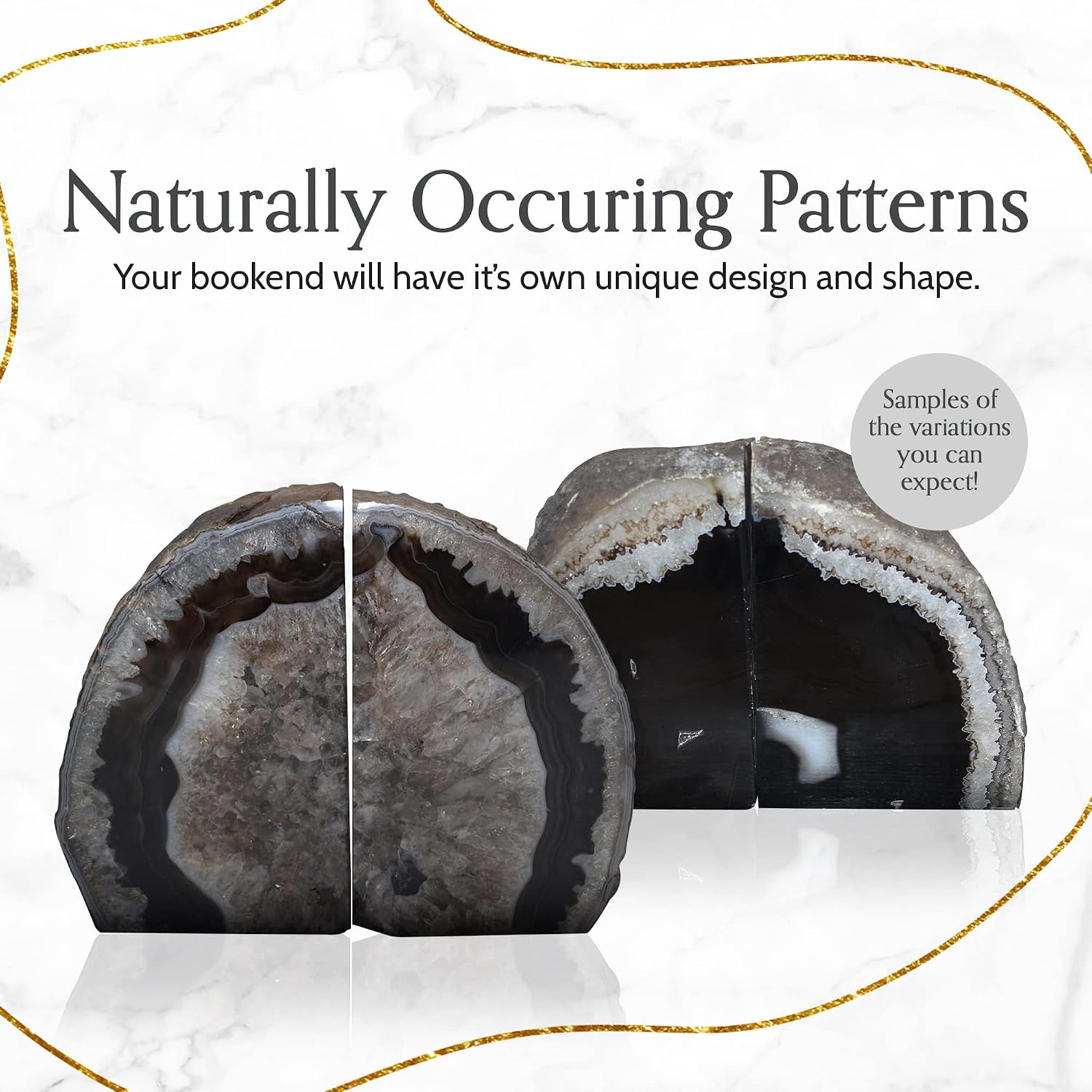 A Quality Agate Geode Bookends / Black / A Grade 3 - 4 Lbs