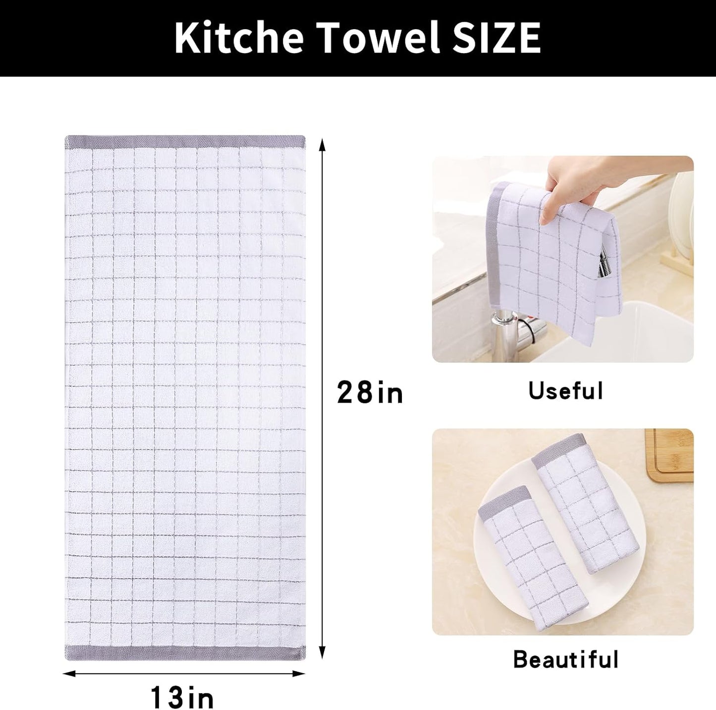 Homaxy 100% Cotton Terry Kitchen Towels, 12 Pack, White | Ultra Soft and Absorbent Dish Towels for Kitchen, Suitable