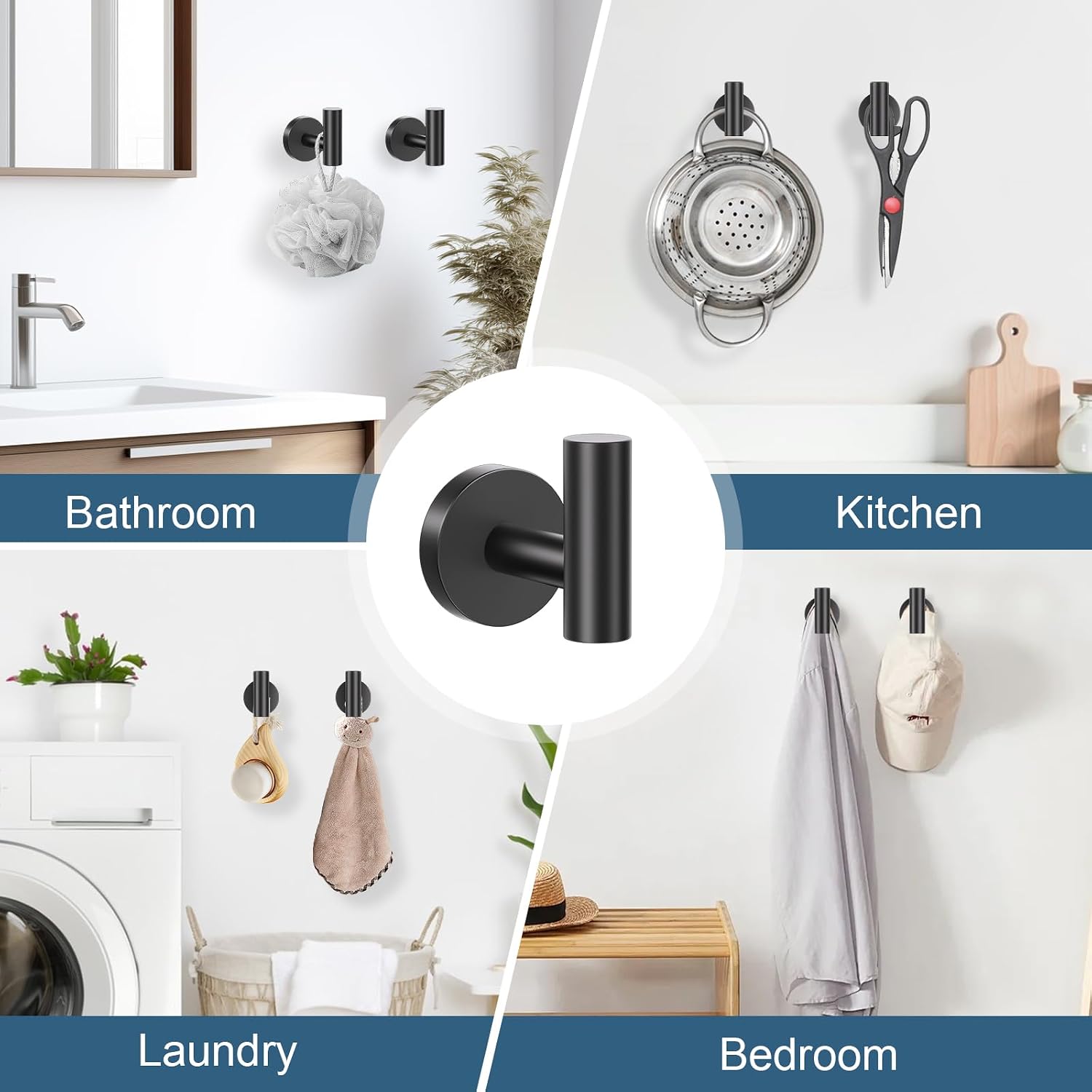 Matte Black Bathroom Hardware Set, 5 Pieces Black Towel Bar Bathroom Accessories Set, Upgraded Toilet Paper Holder with