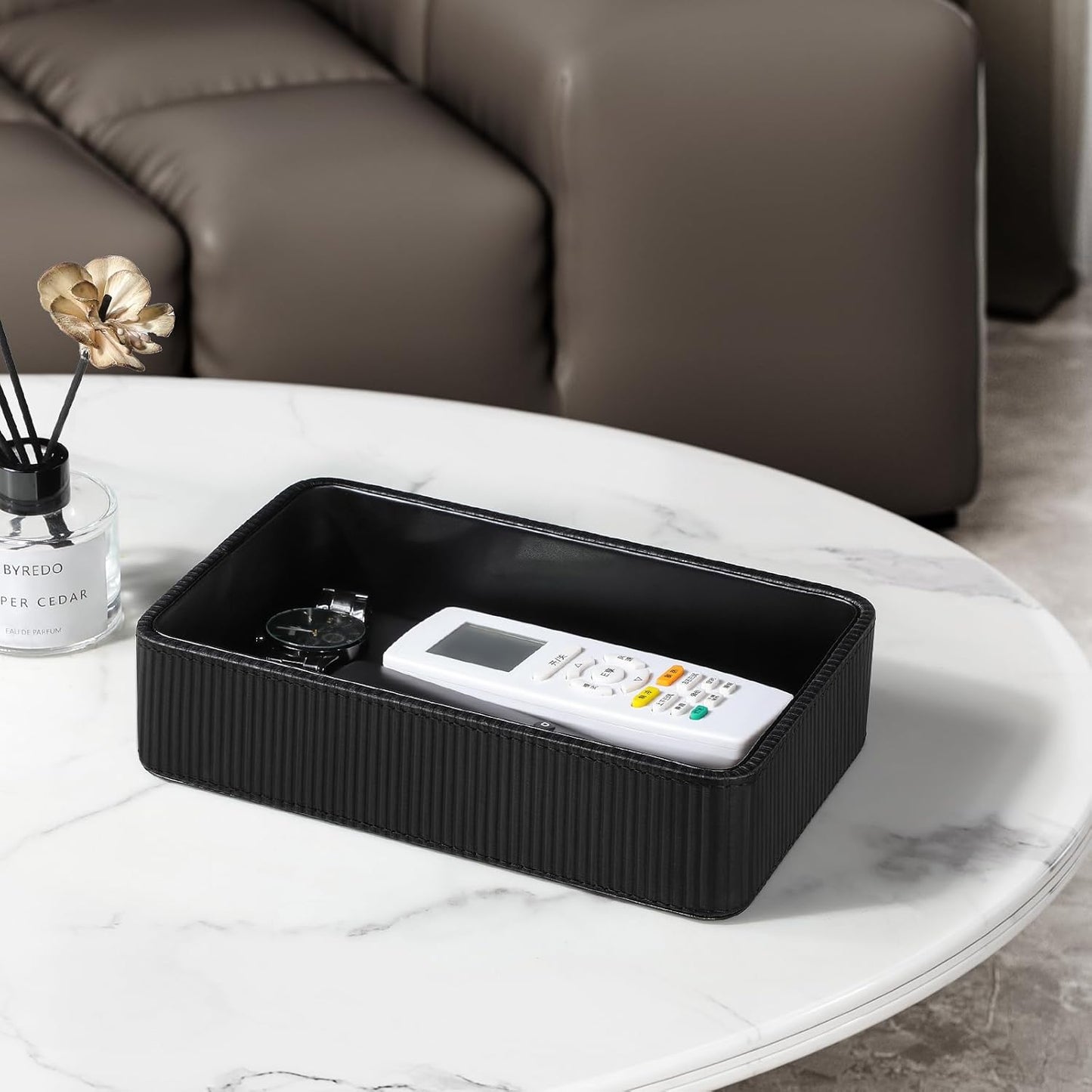 PU Leather Valet Tray Organizer / Black / 9.5 x 5.9 x 2.2