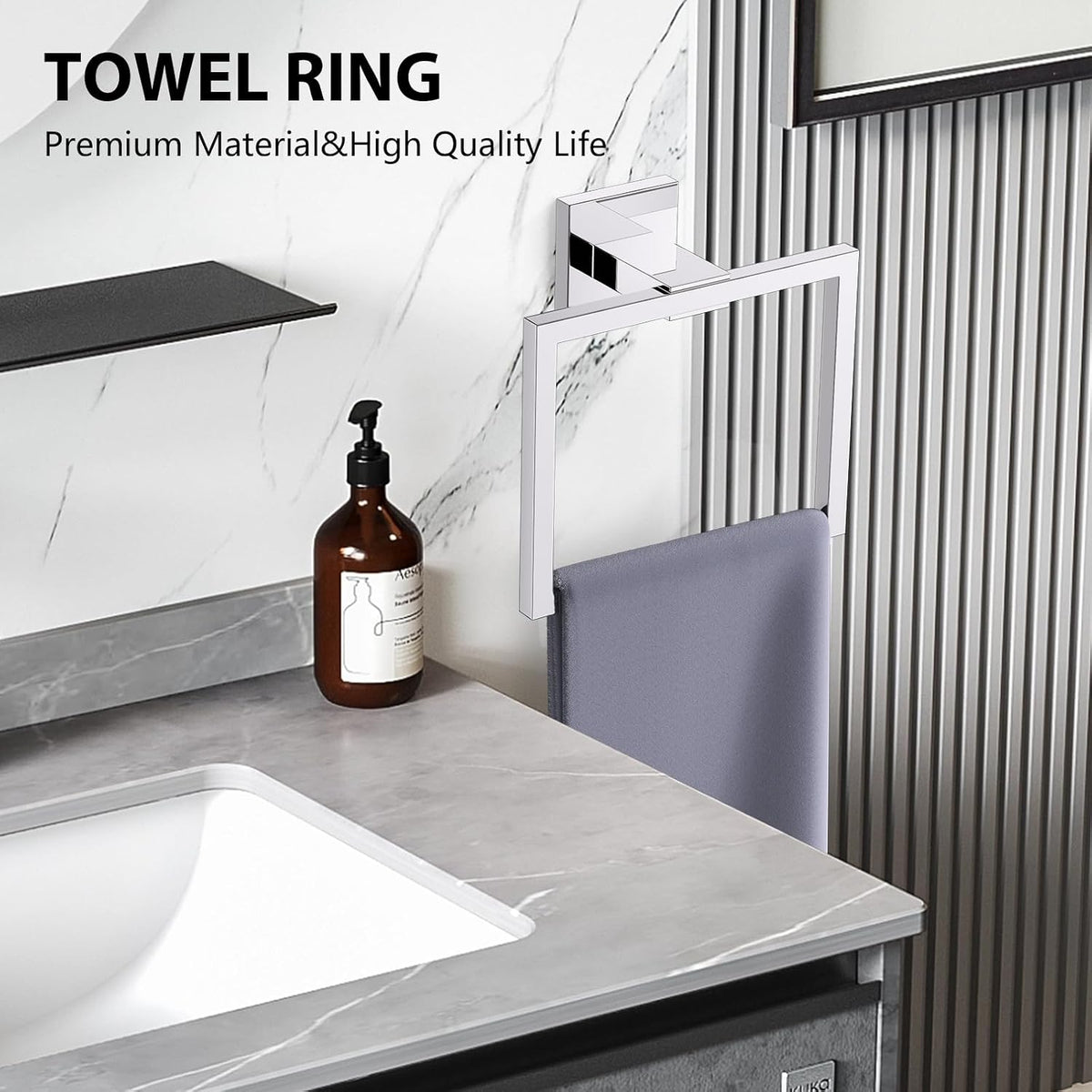 YACVCL 5-Piece Bathroom Hardware Accessories Set 23.6 inch Towel Bar Set Modern Towel Rack Kit Stainless Steel Wall