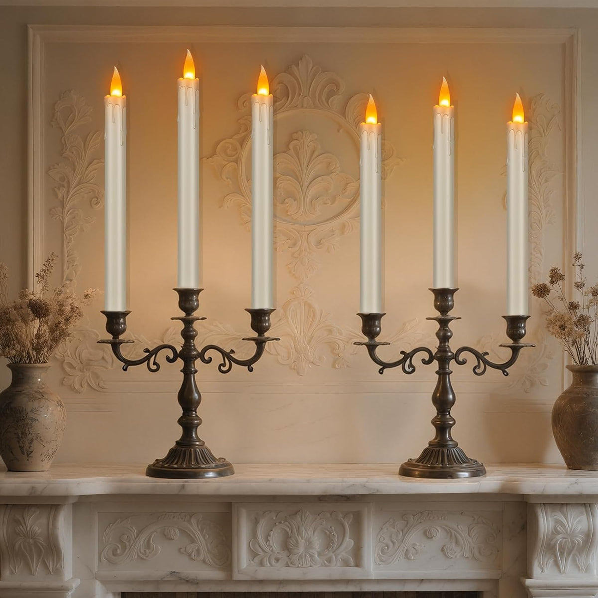 wemarry Flameless Taper Candles 10" Dripless Battery Operated Taper Candles Included Remote Timer 400+ Hours by 2AA