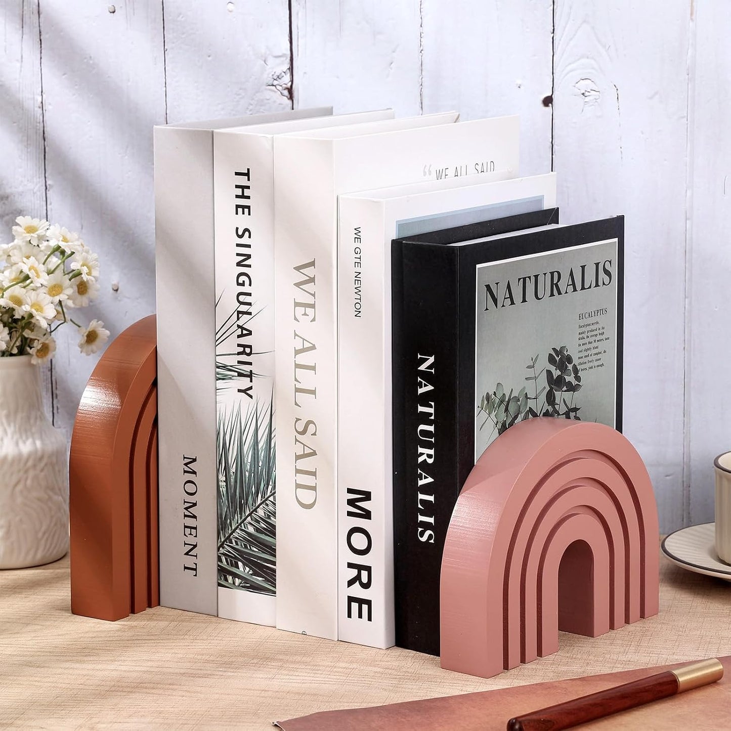 Boho Shelf Decor Wood Arch Rainbow Room Decor Modern Wooden Arch Decoration / Pink / Set of 3
