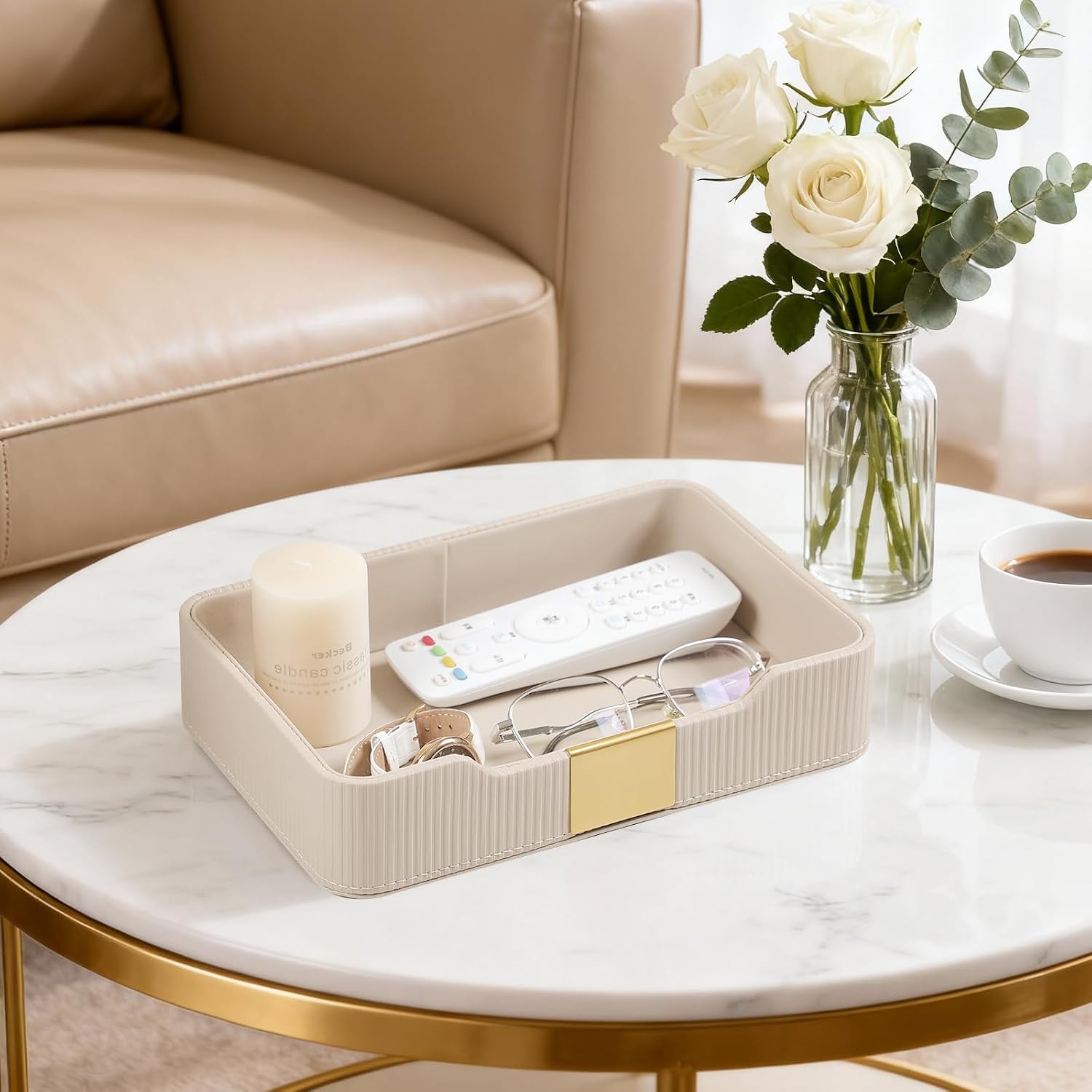 Valet Tray Desktop Storage Organizer / Beige