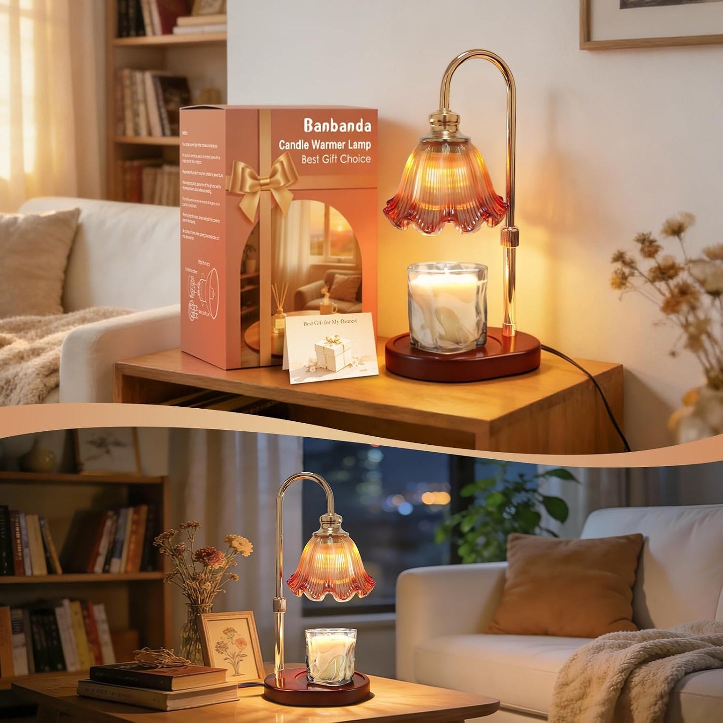 Banbanda Candle Warmer Lamp with Timer Dimmable: Birthday Gifts for Women, Safe Flameless Scent Lamp – Height