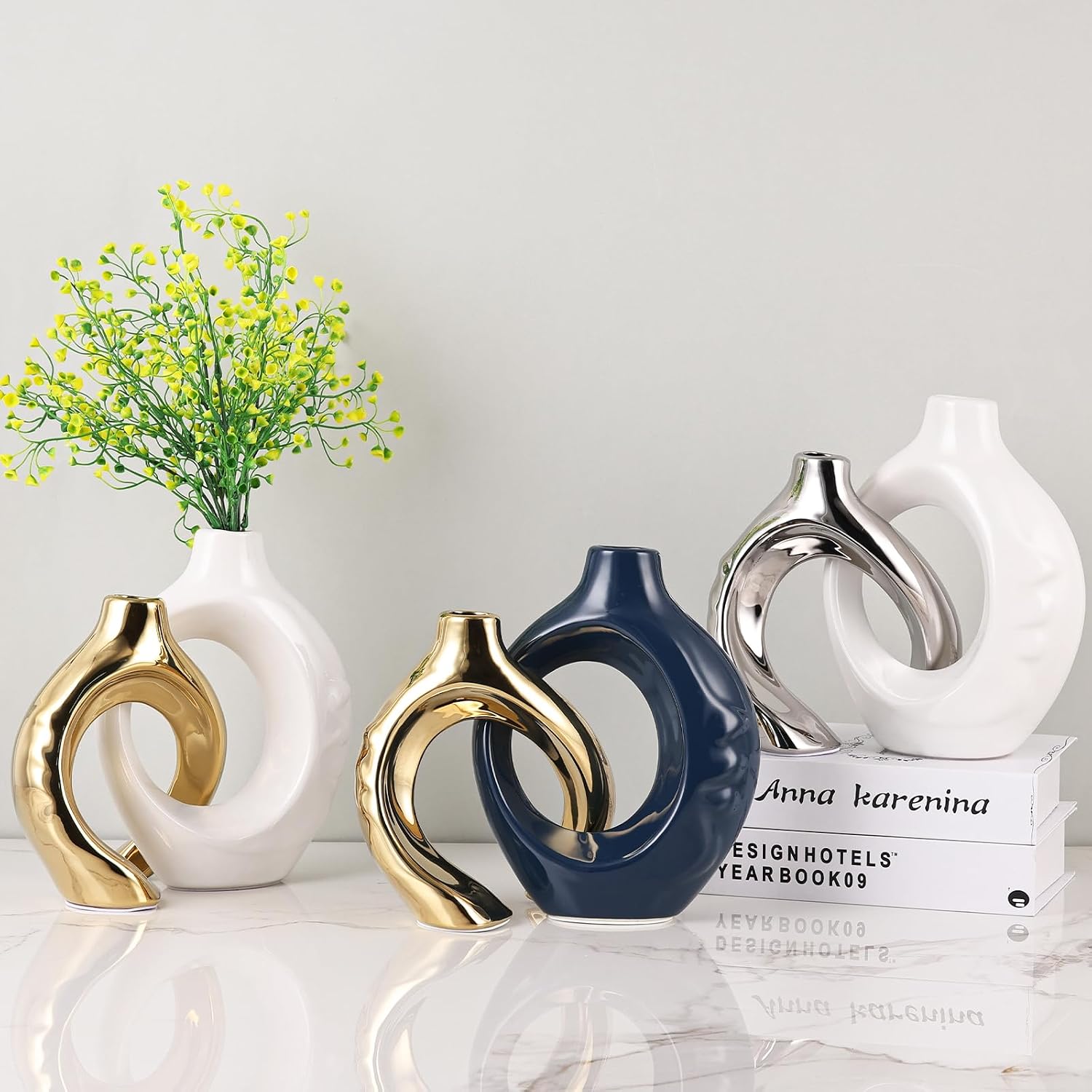 Ceramic Vases / Boho Vase for Flowers Pampas Grass Decorative / White and Gold