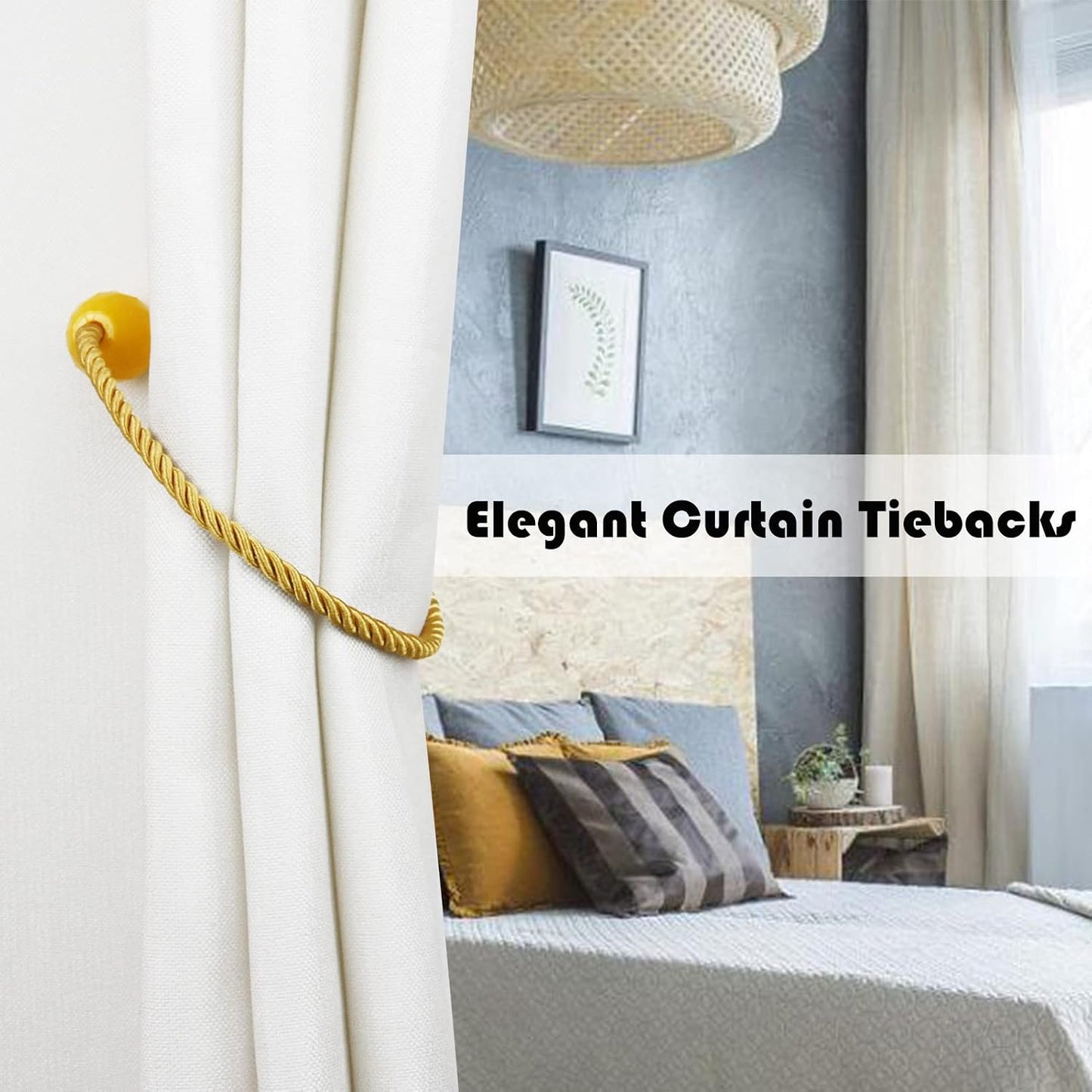 Strong Magnetic Curtain Tiebacks Decorative Rope Tie Backs Holdbacks Porlau | 6 Pack Yellow Outdoor Curtain Rope