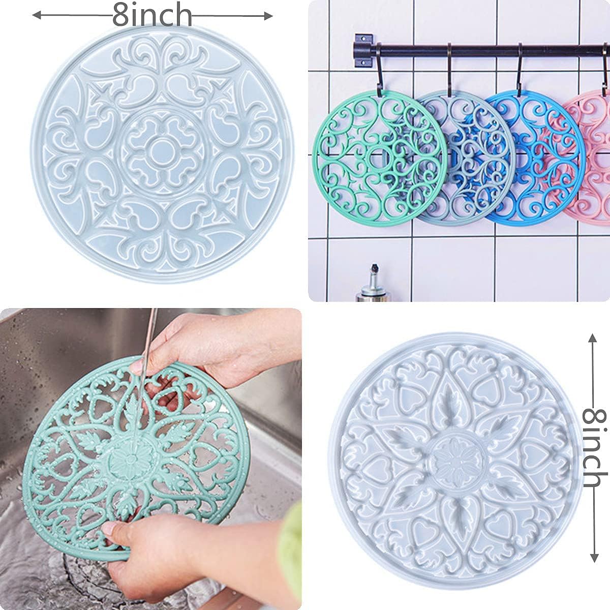 Mandala Coaster Resin Molds Large Silicone Coaster Molds for Hollow Flower Tray Epoxy 3D / Set of 2