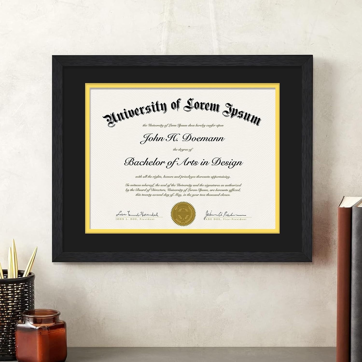 Black 11x14 Diploma Frame Set of 3 Display 8.5x11 Certificate with Mat | Black Wood-grain Document Frame with