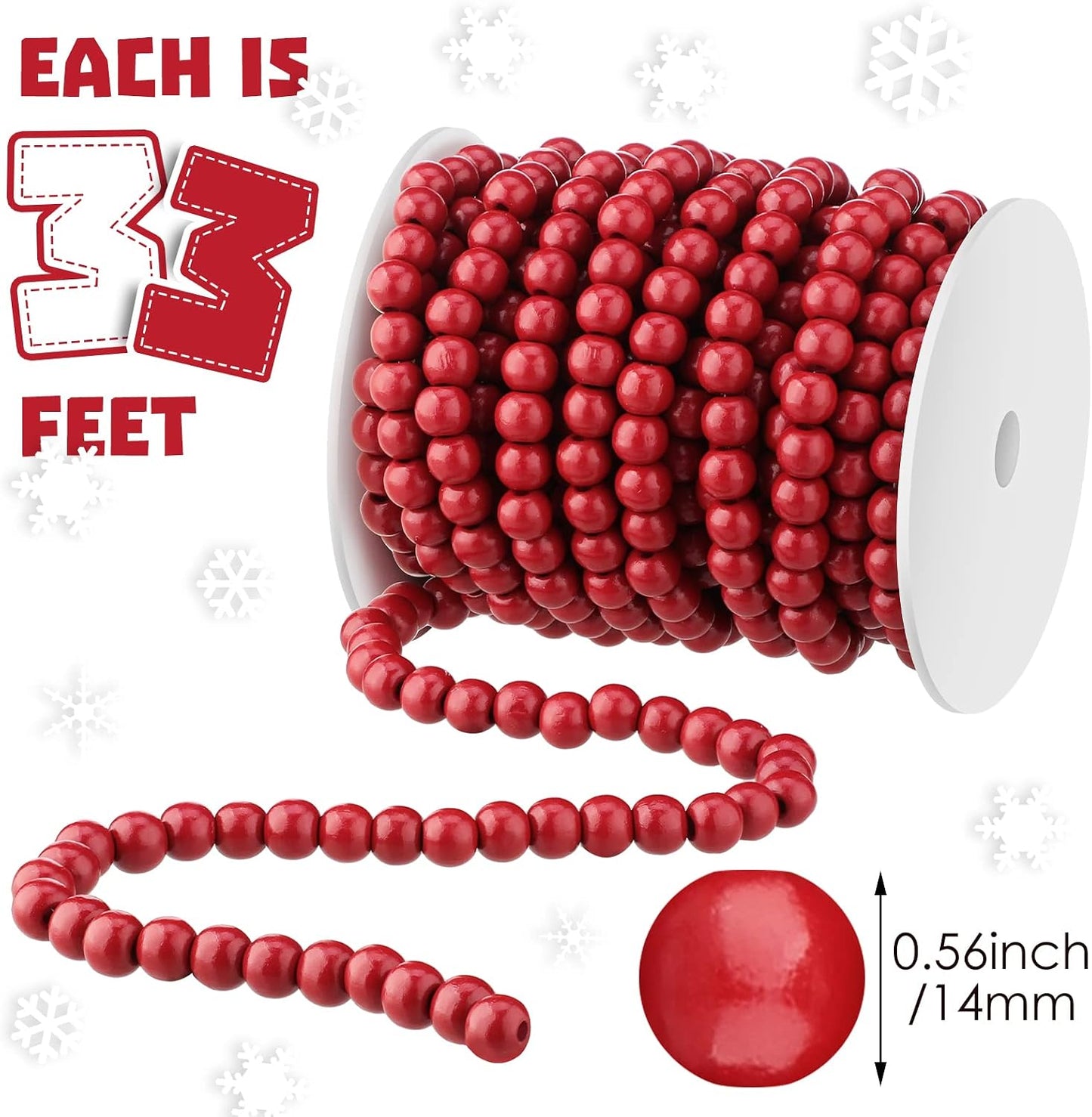 Giegxin 2 Pcs Wood Red Christmas Bead Garland 66 Feet Rustic Farmhouse | Rustic Wooden Beaded Garland for Tree Tier