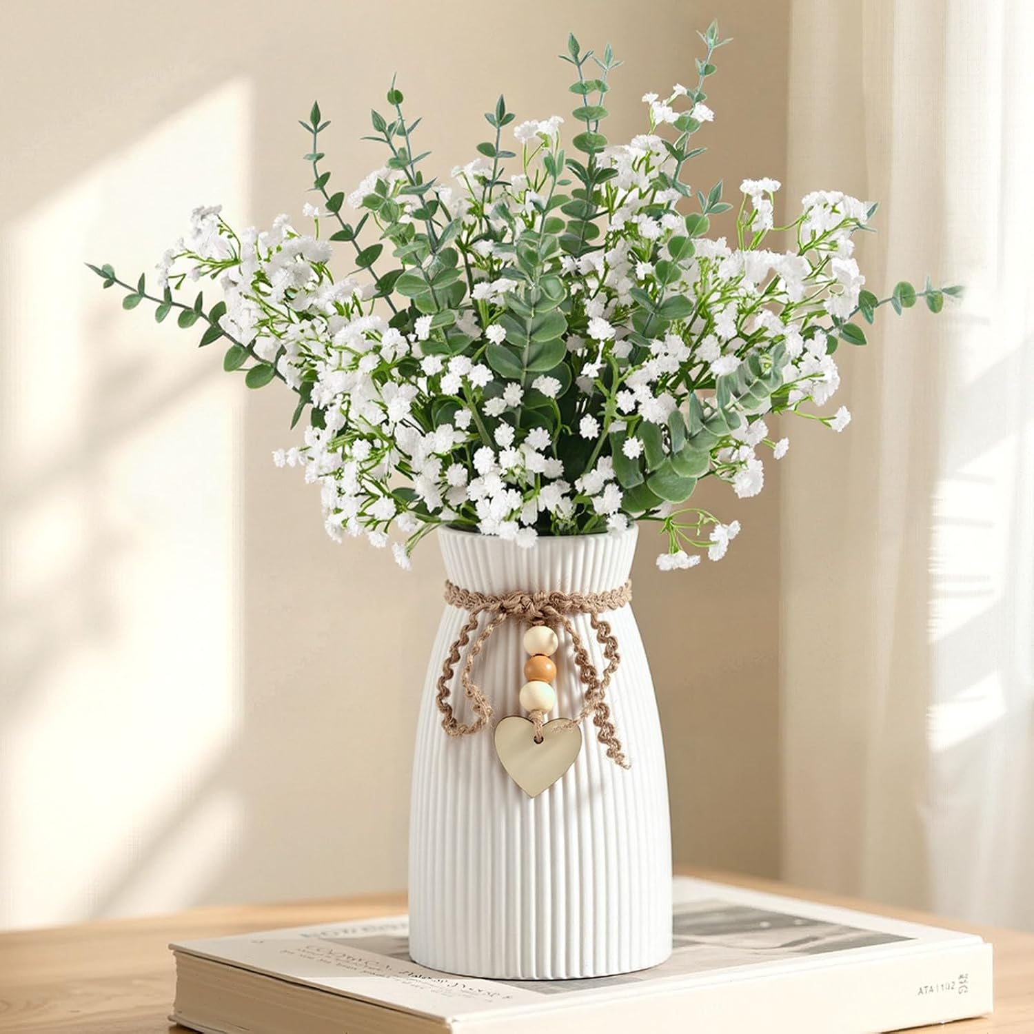 Ceramic Vase / 6.3" Tall Small Flower Vase for Pampas Grass / White